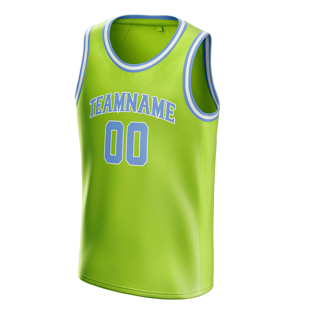 Personalized Neon Green & Light Blue Solid Color Basketball Jersey