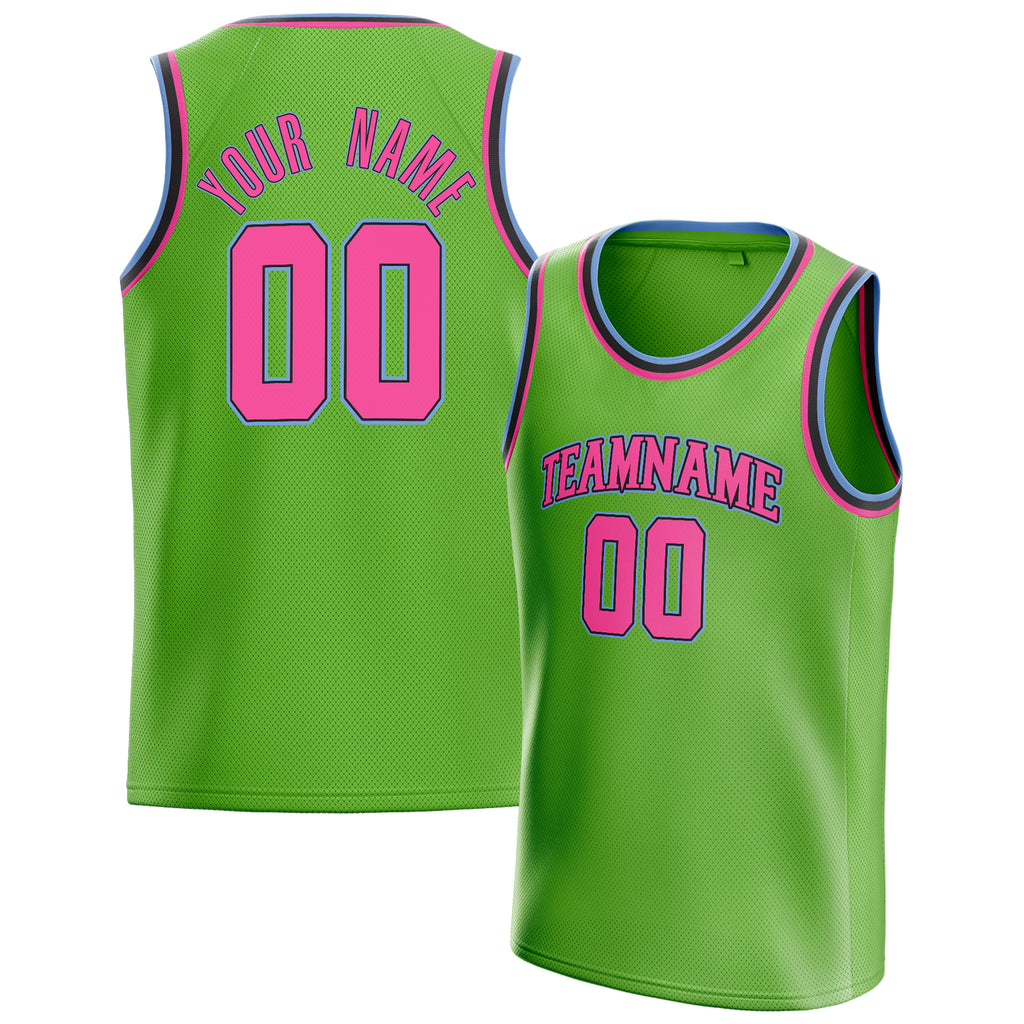 Personalized Neon Green & Pink Solid Color Basketball Jersey