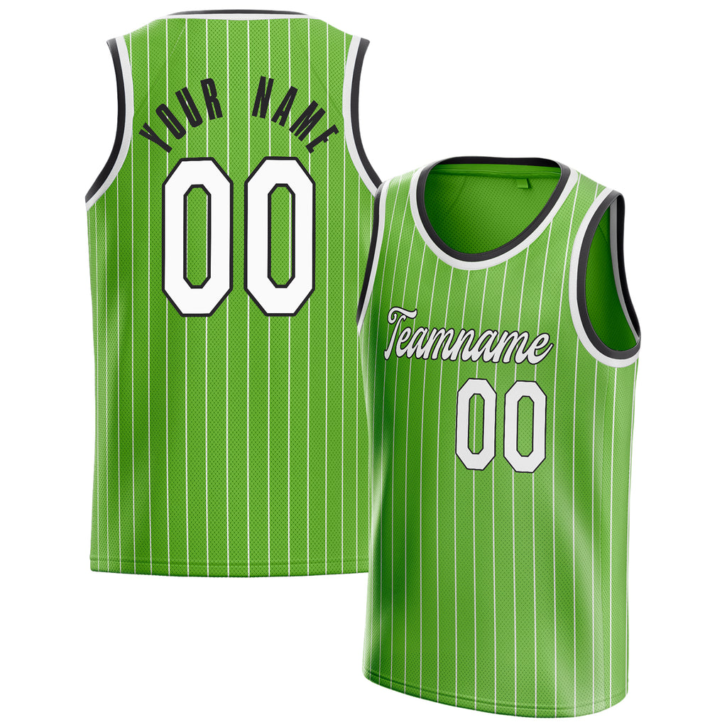 Personalized Neon Green & White Pinstripe Basketball Jersey