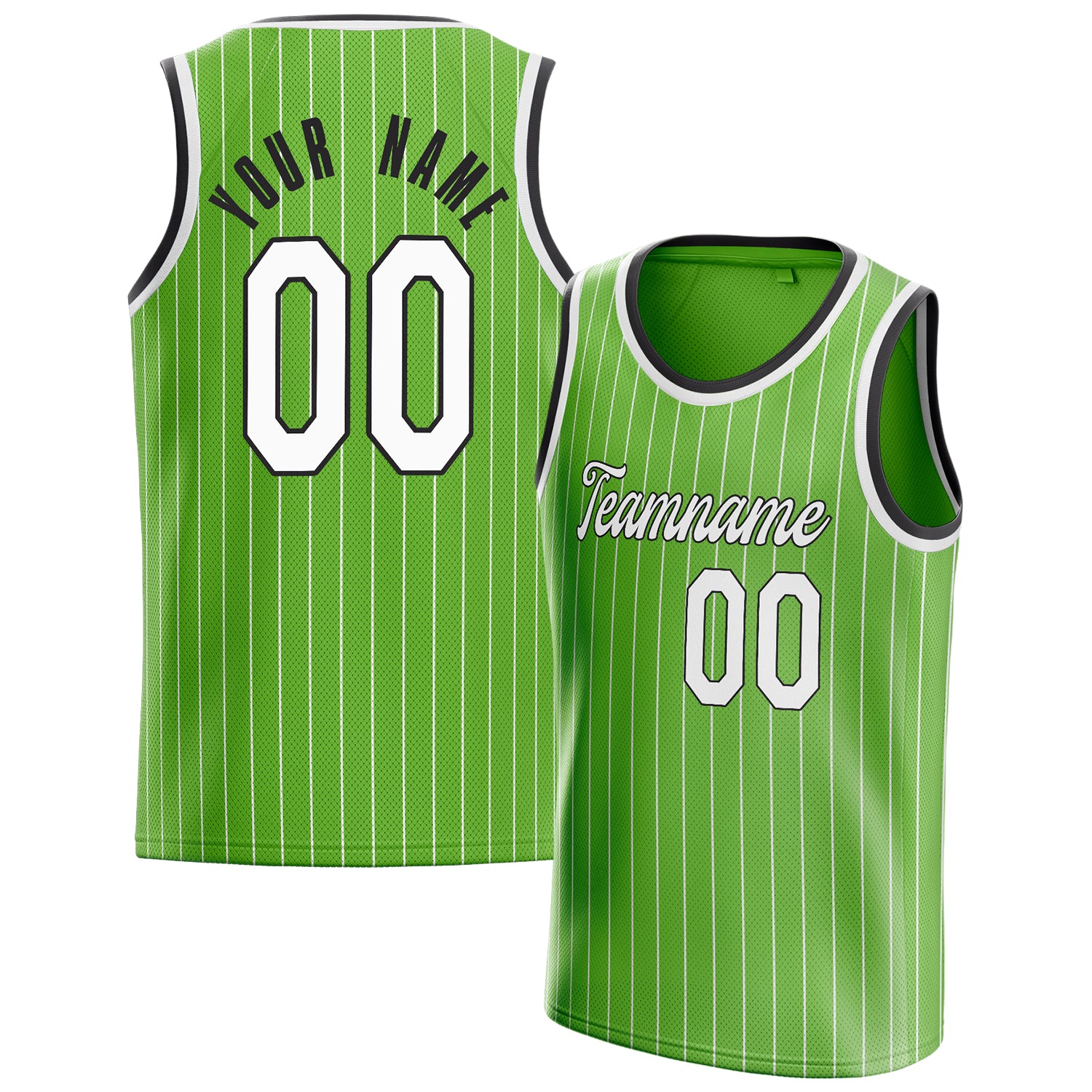 Personalized Neon Green & White Pinstripe Basketball Jersey