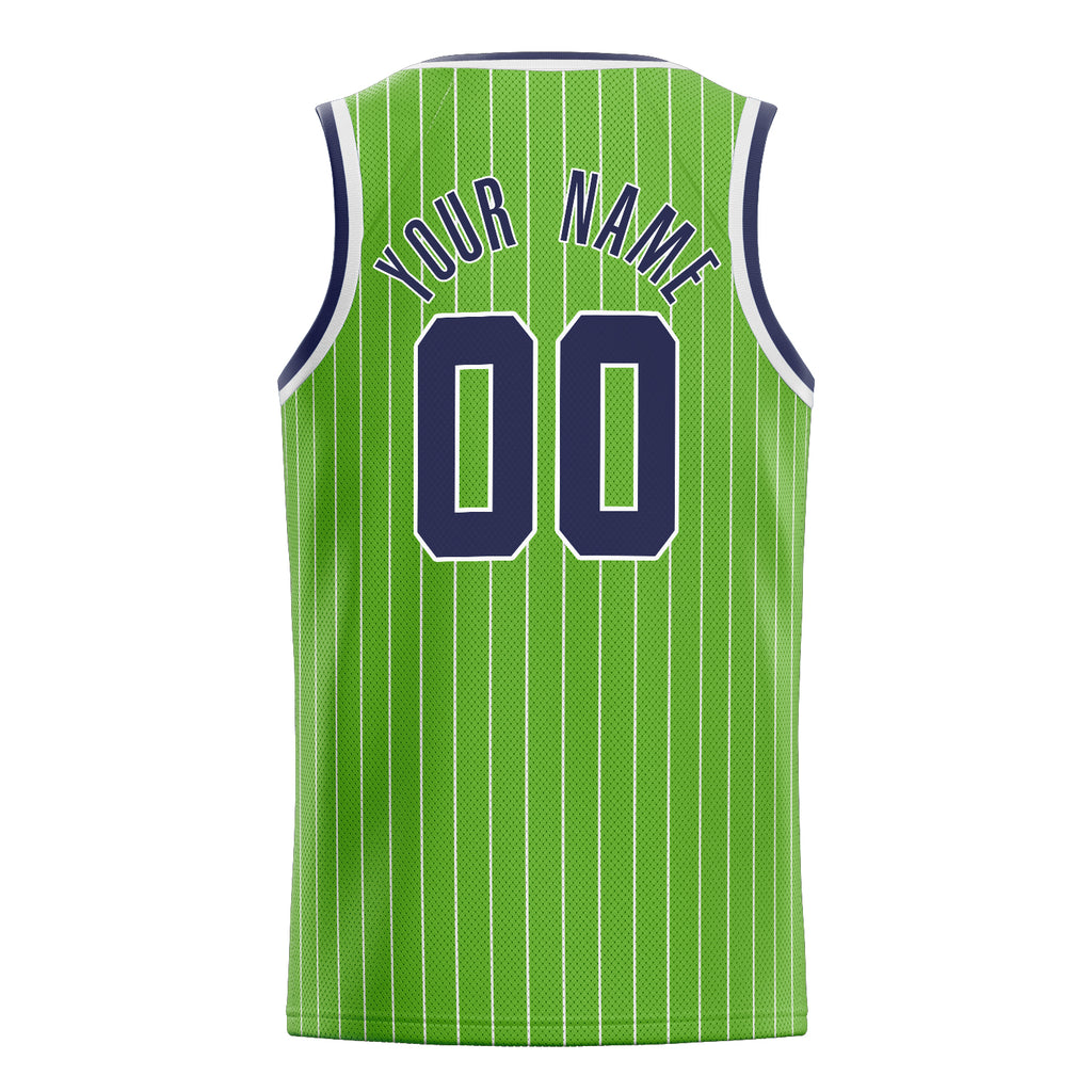 Personalized Neon Green & Navy White Pinstripe Basketball Jersey