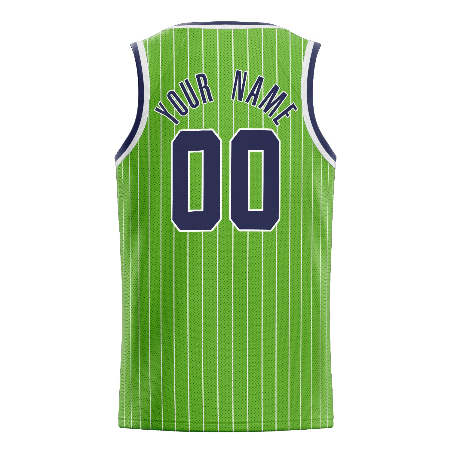 Personalized Neon Green & Navy White Pinstripe Basketball Jersey