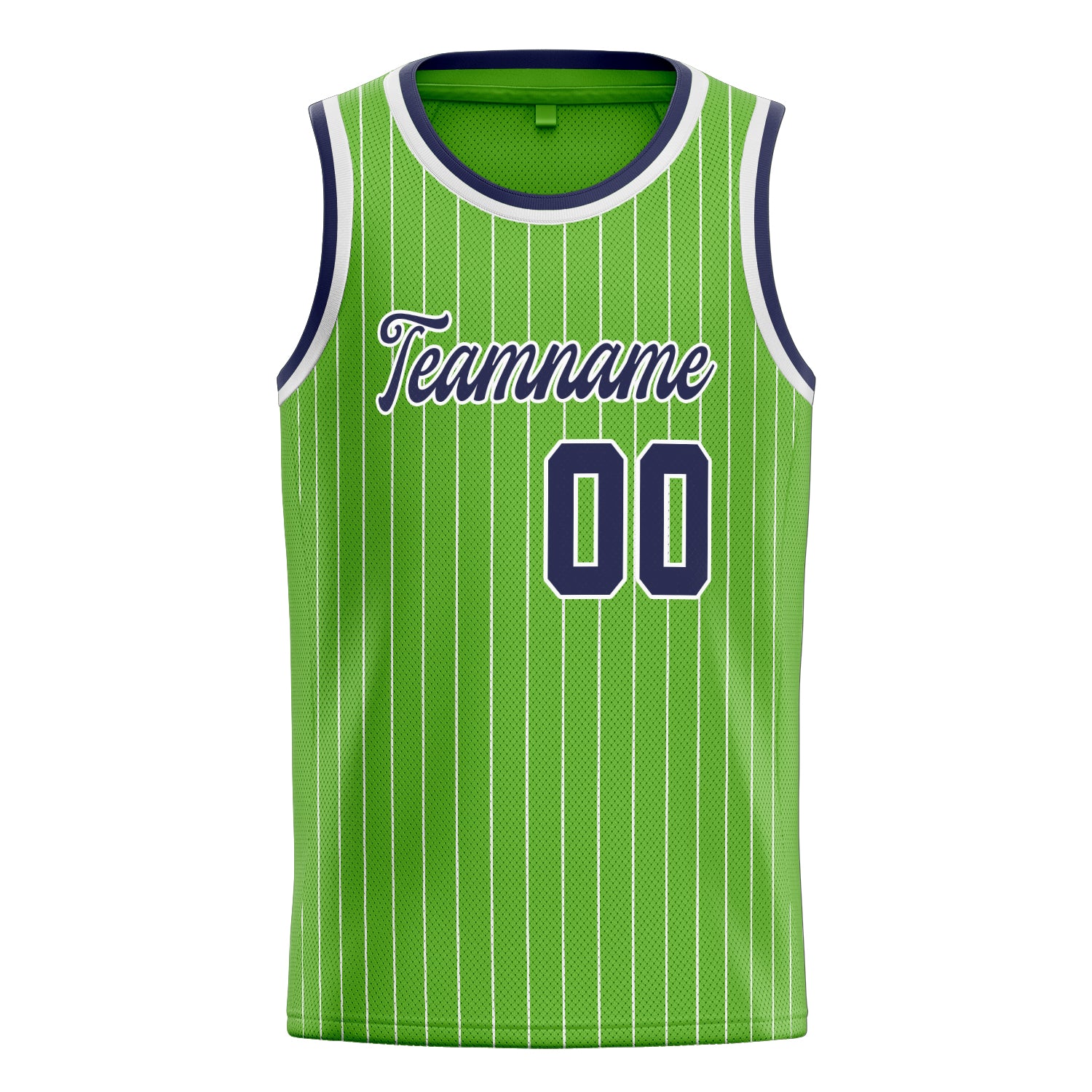 Personalized Neon Green & Navy White Pinstripe Basketball Jersey