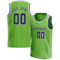 Personalized Neon Green & Navy White Pinstripe Basketball Jersey