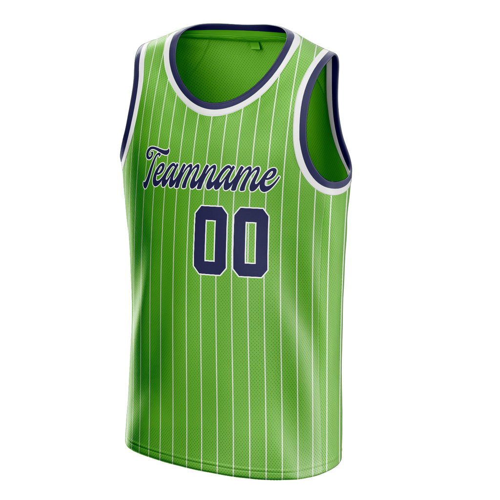 Personalized Neon Green & Navy White Pinstripe Basketball Jersey