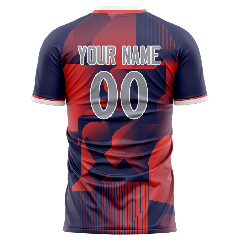 Personalized Navy & Red Pattern Soccer Jersey
