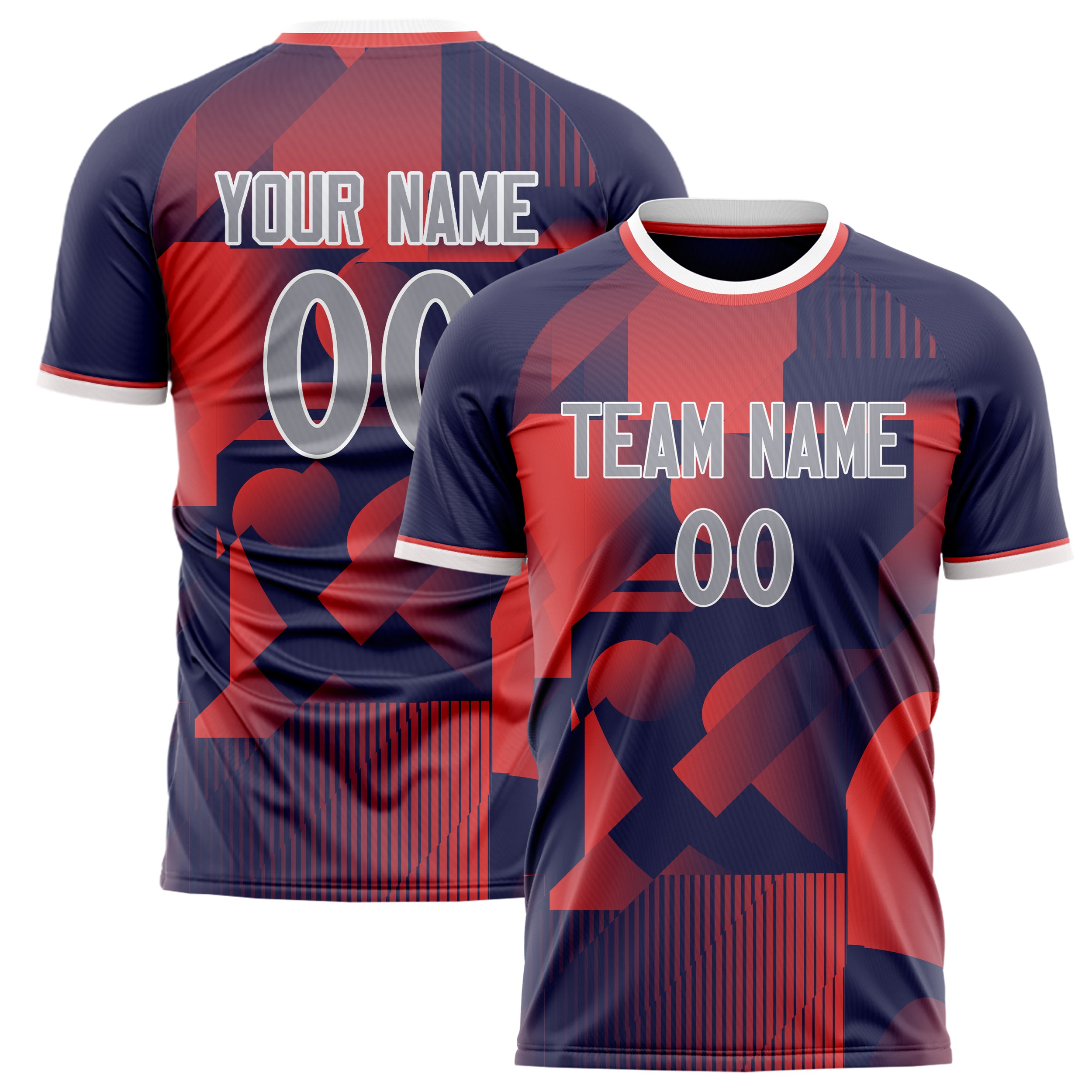 Personalized Navy & Red Pattern Soccer Jersey