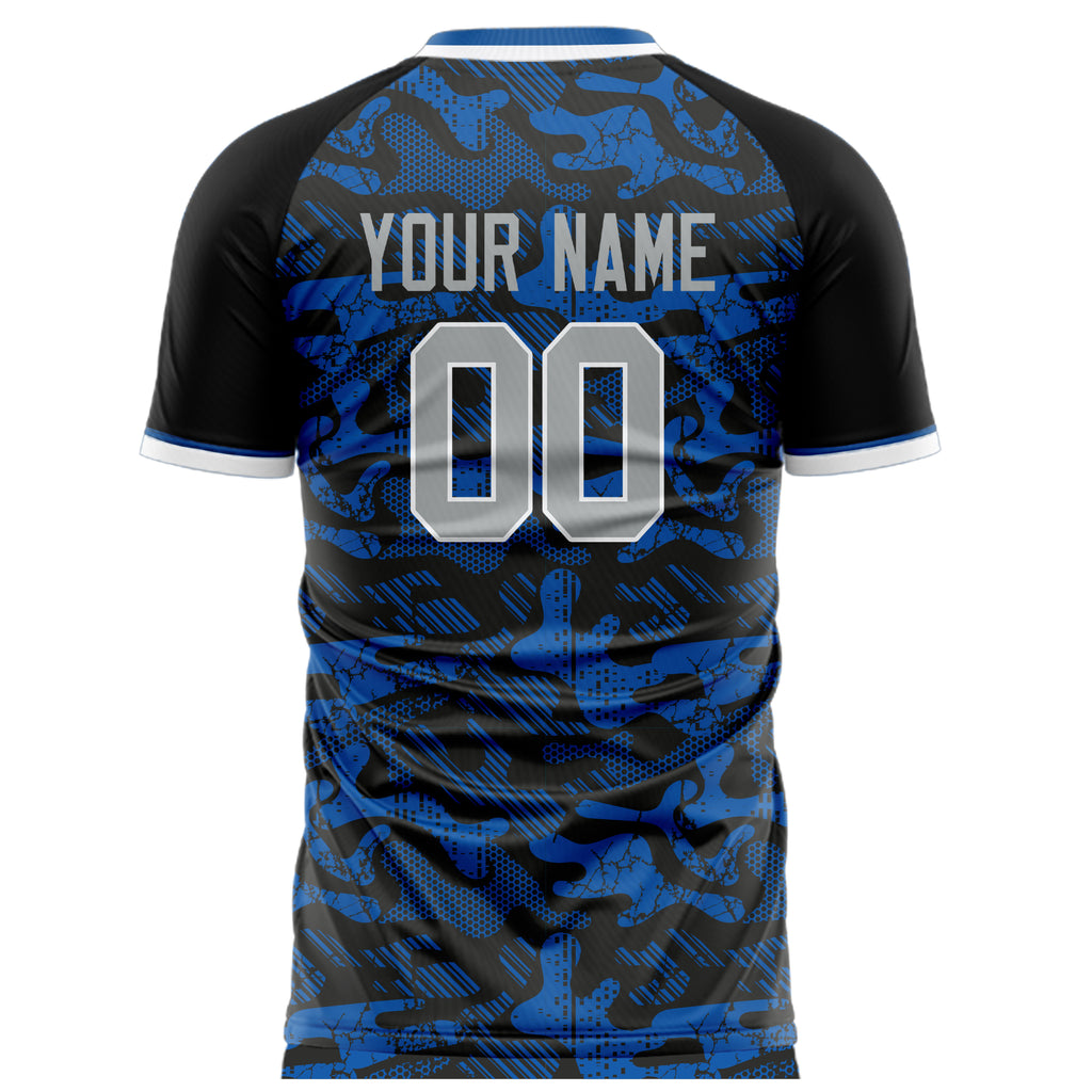 Personalized Blue & Black Pattern Soccer Jersey