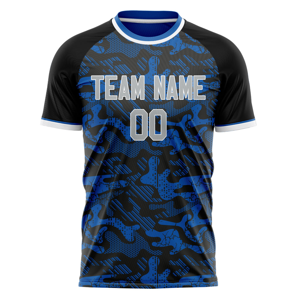 Personalized Blue & Black Pattern Soccer Jersey