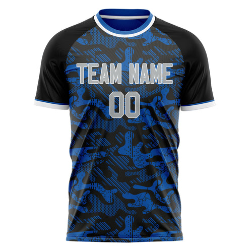 Personalized Blue & Black Pattern Soccer Jersey