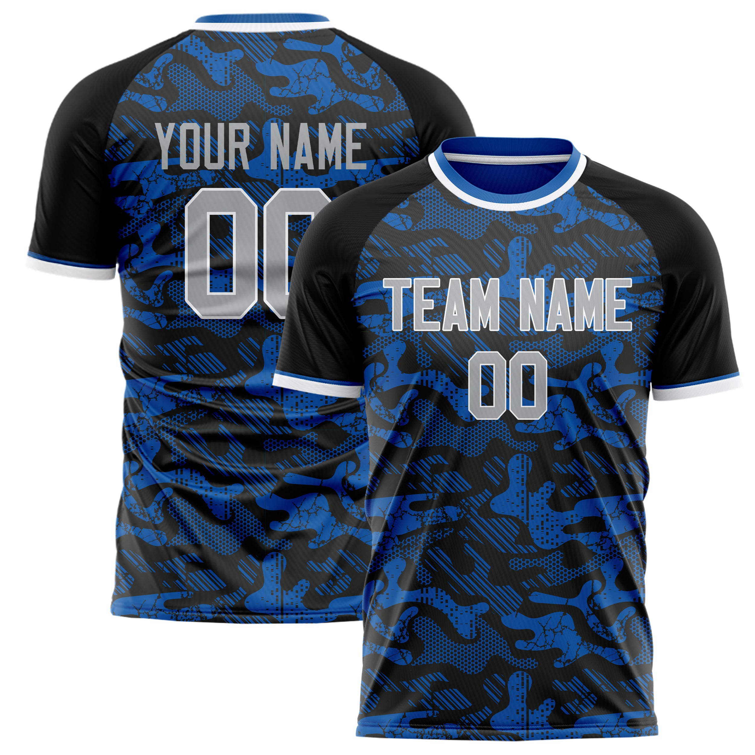 Personalized Blue & Black Pattern Soccer Jersey