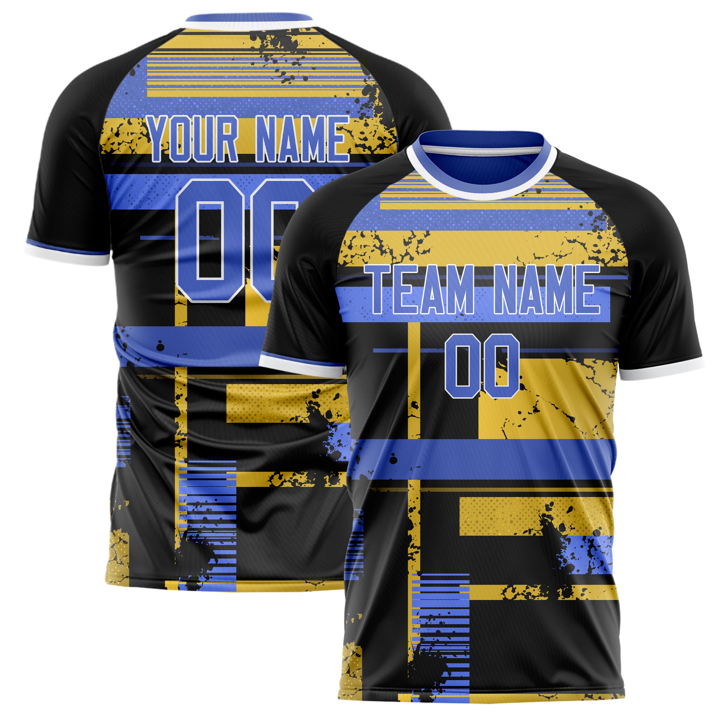 Personalized Black & Blue Pattern Soccer Jersey
