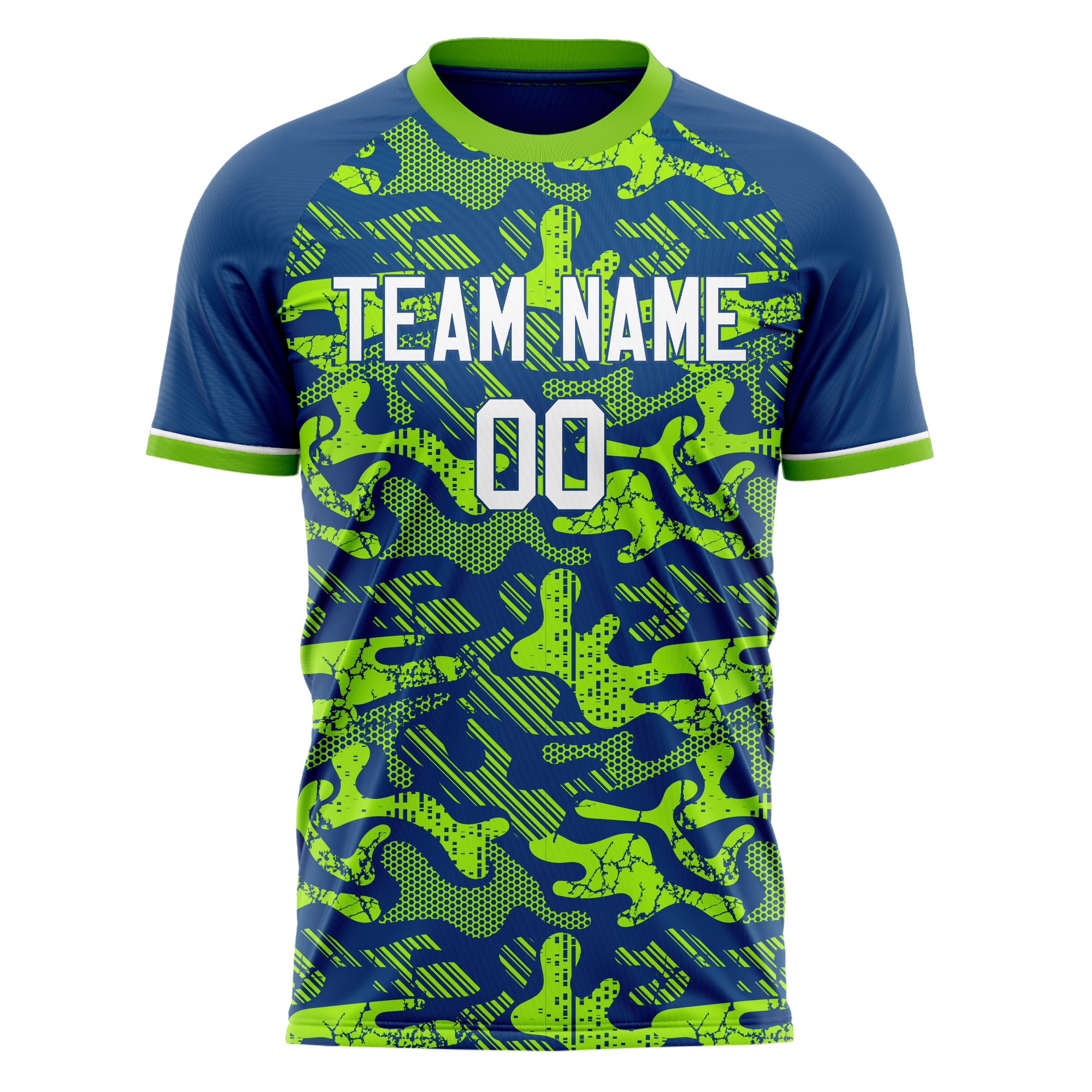 Personalized Royal & Neon Green Pattern Soccer Jersey