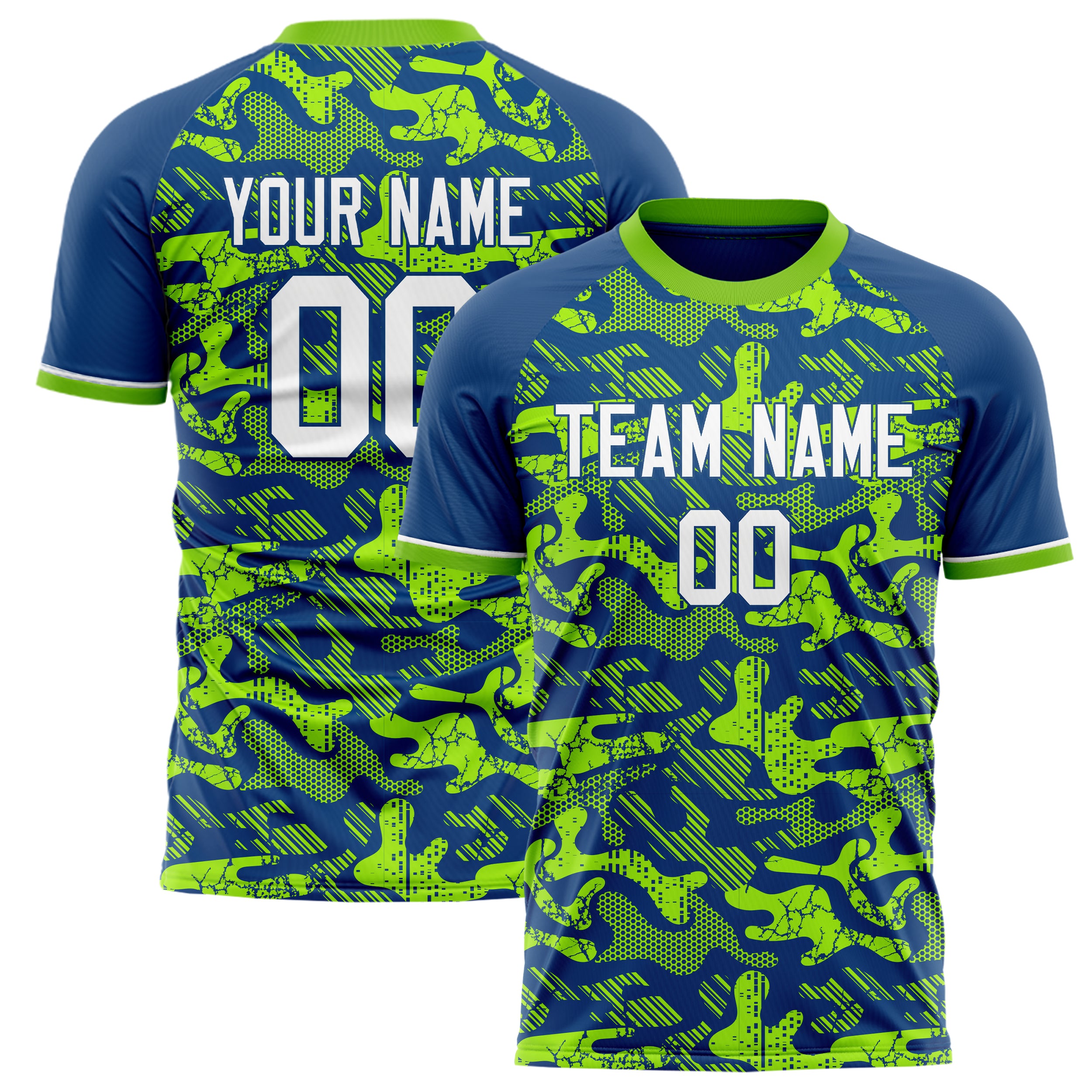 Personalized Royal & Neon Green Pattern Soccer Jersey