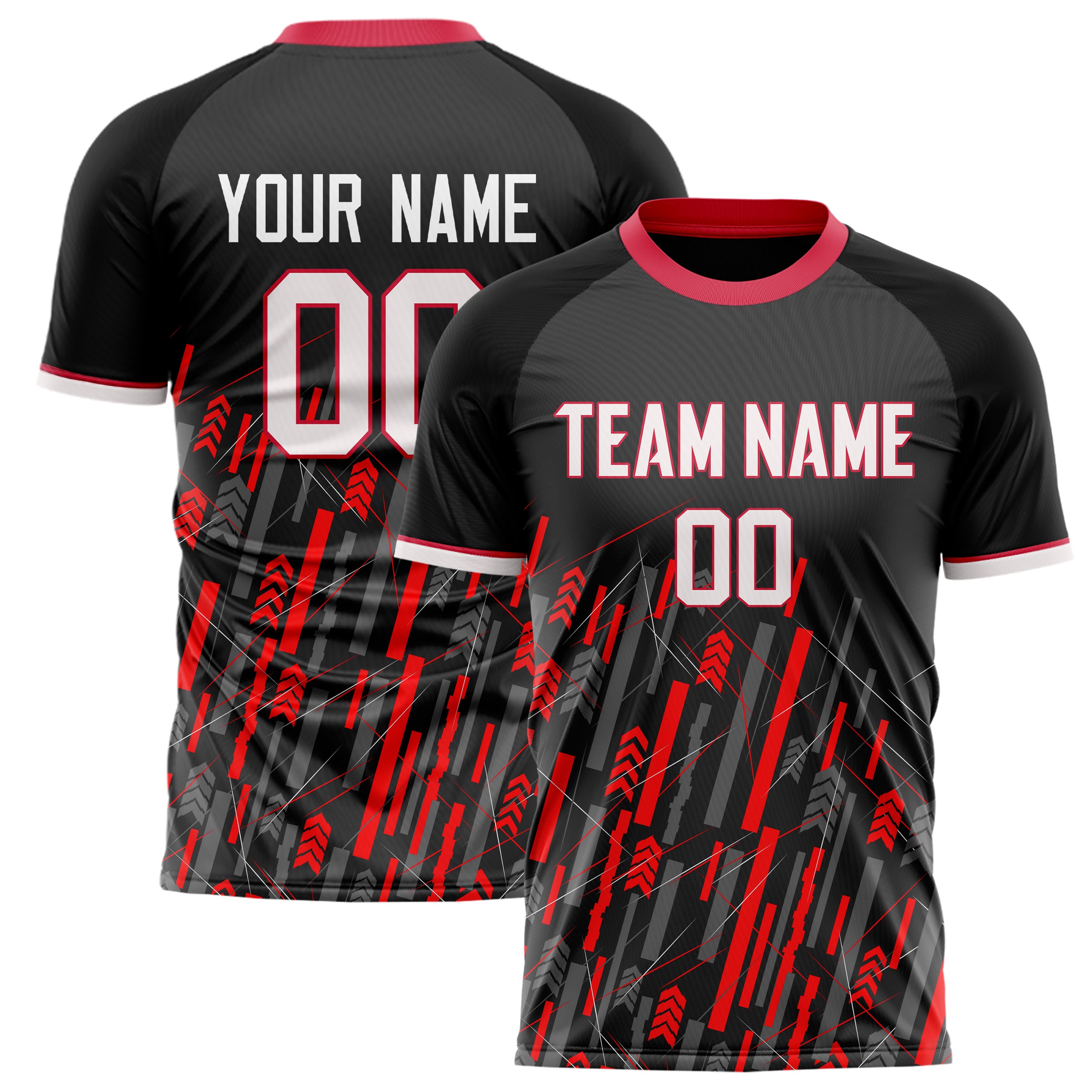Personalized Black & Red Pattern Soccer Jersey