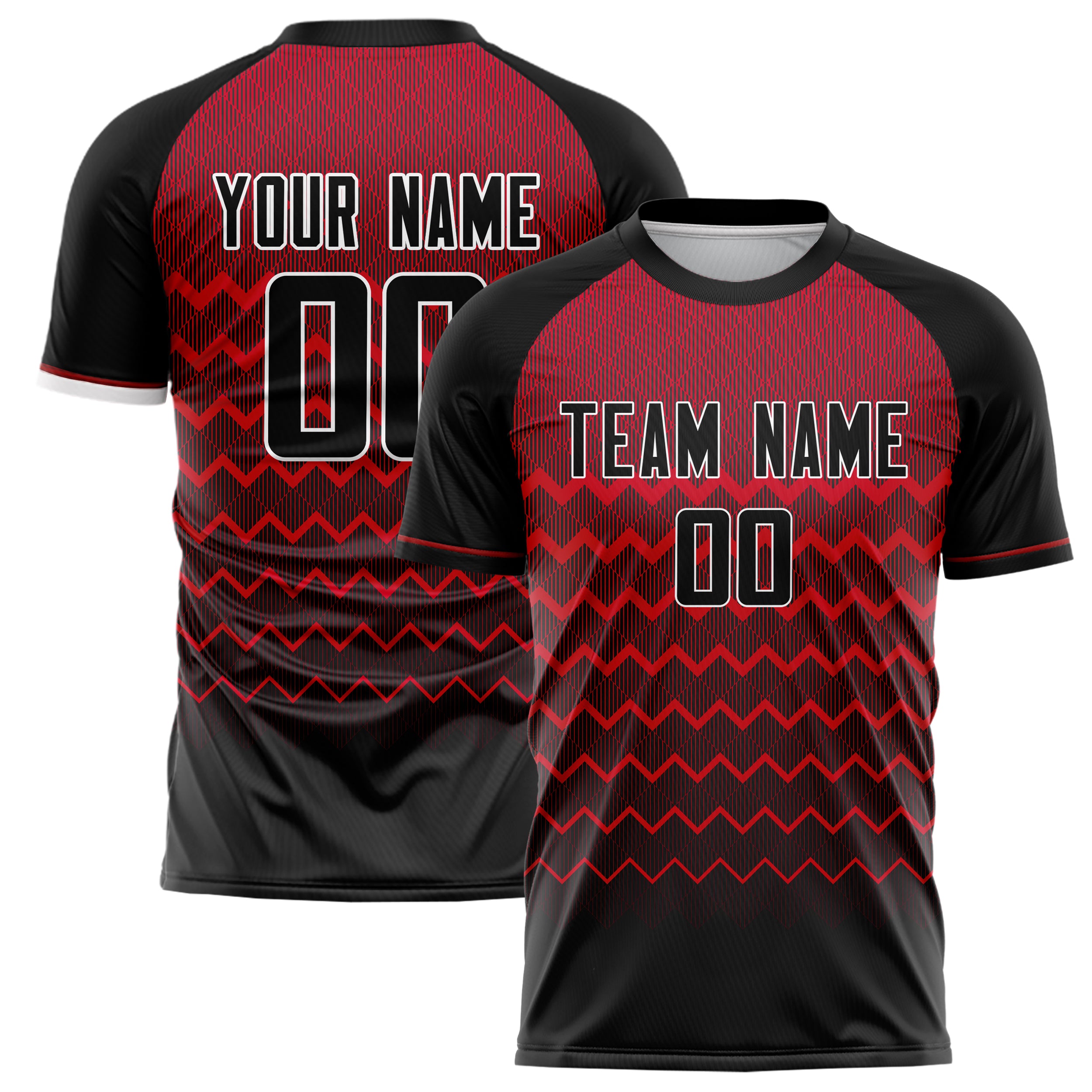 Personalized Black & Red Pattern Soccer Jersey