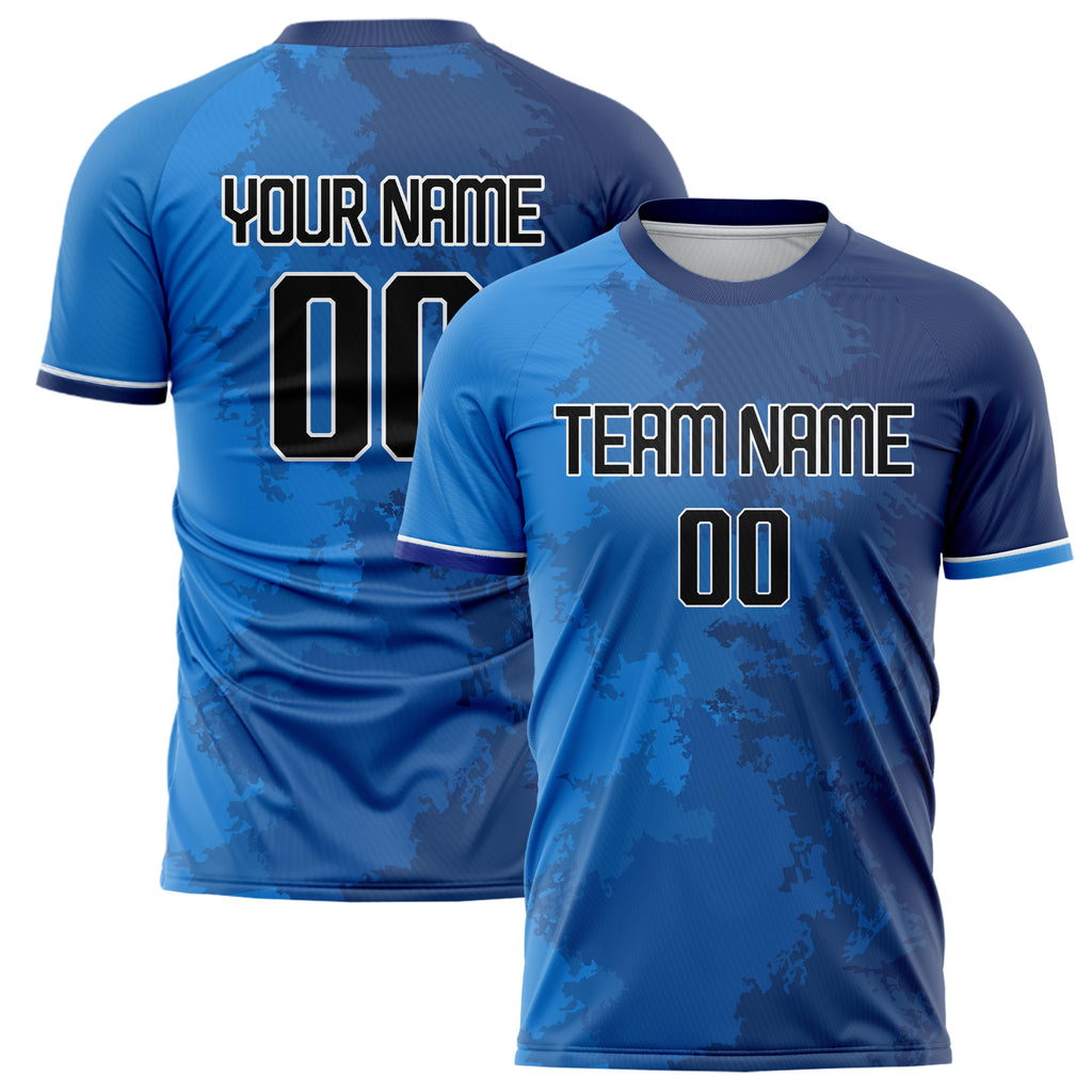 Personalized Blue & Black Pattern Soccer Jersey