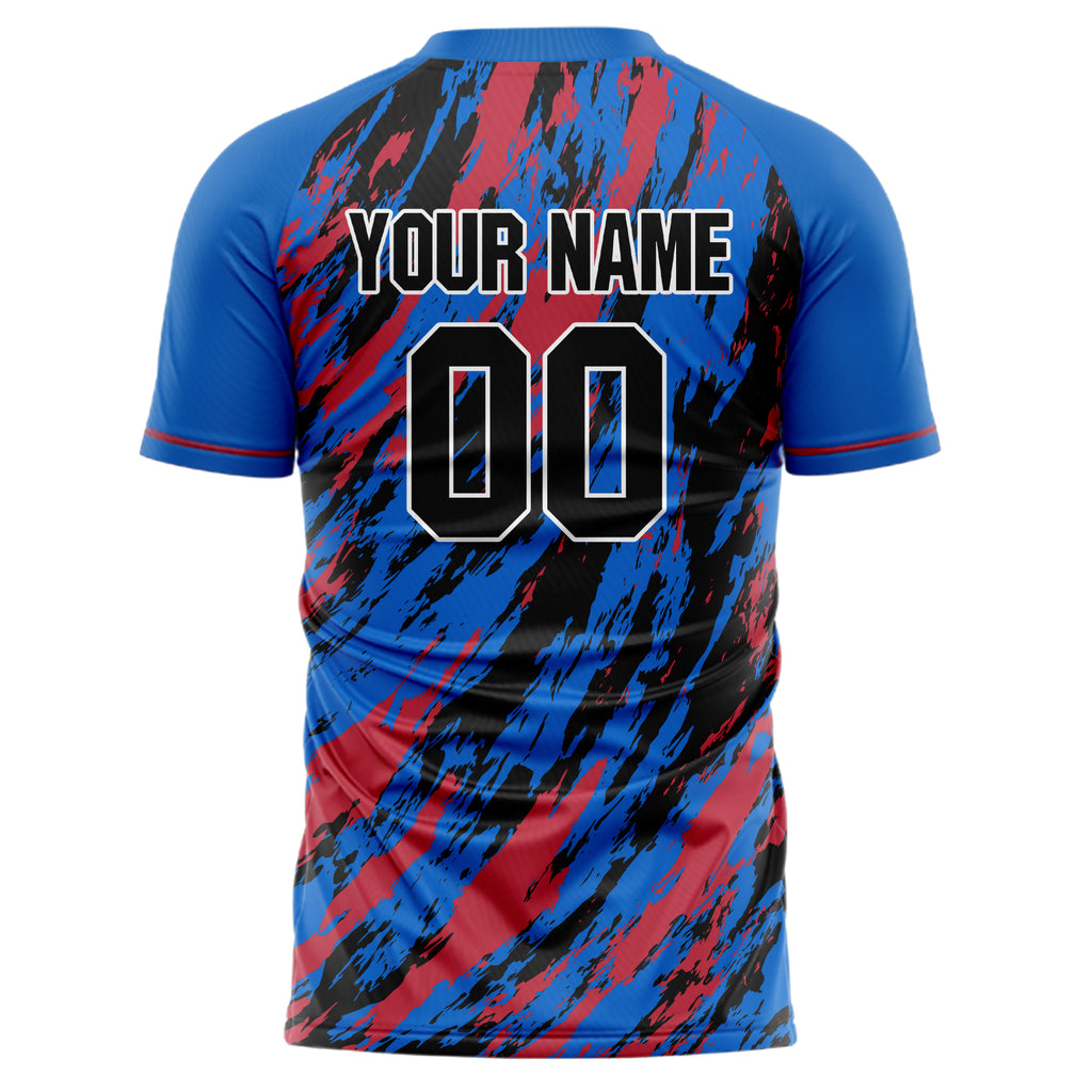 Personalized Blue & Black Pattern Soccer Jersey