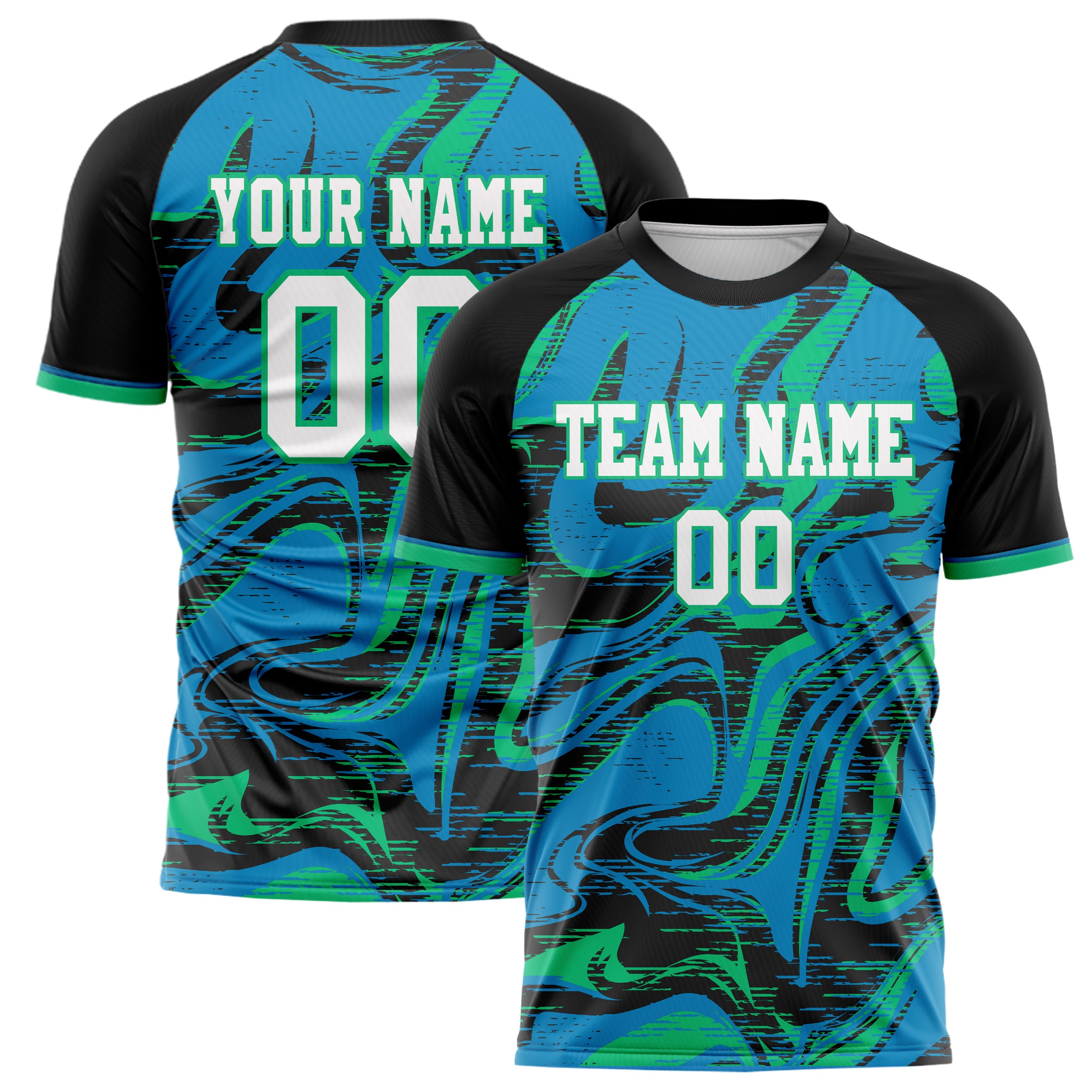 Personalized Black & Teal Pattern Soccer Jersey