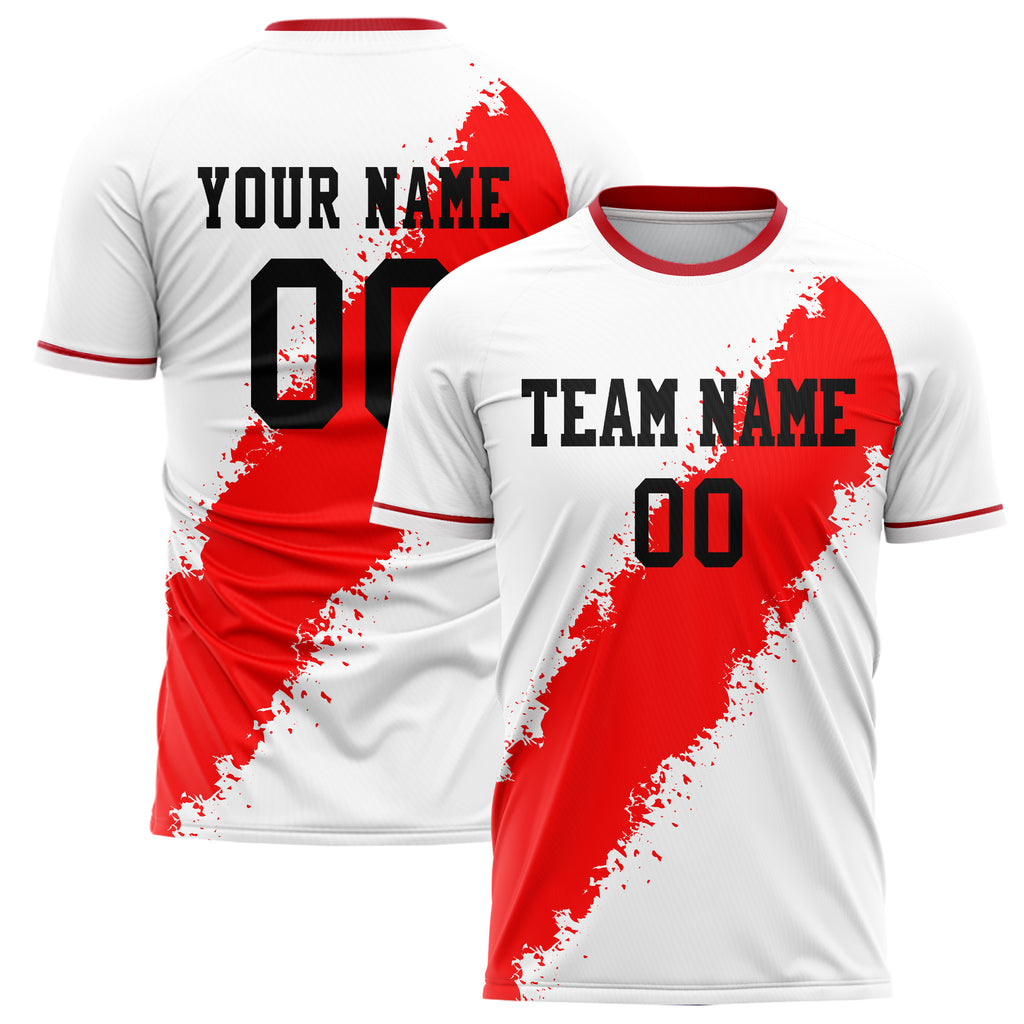 Personalized White & Red Pattern Soccer Jersey