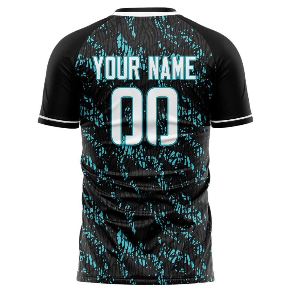 Personalized Black & Teal Pattern Soccer Jersey