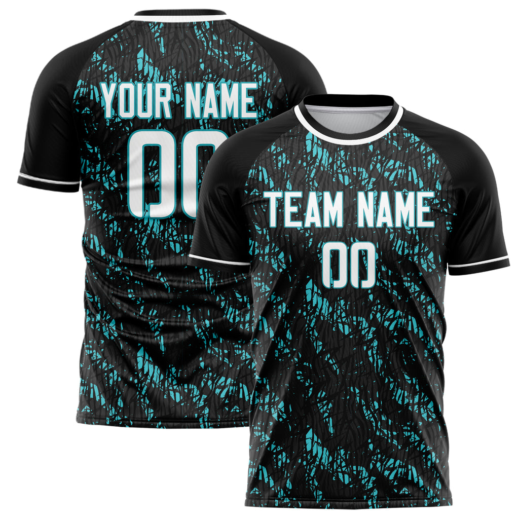 Personalized Black & Teal Pattern Soccer Jersey