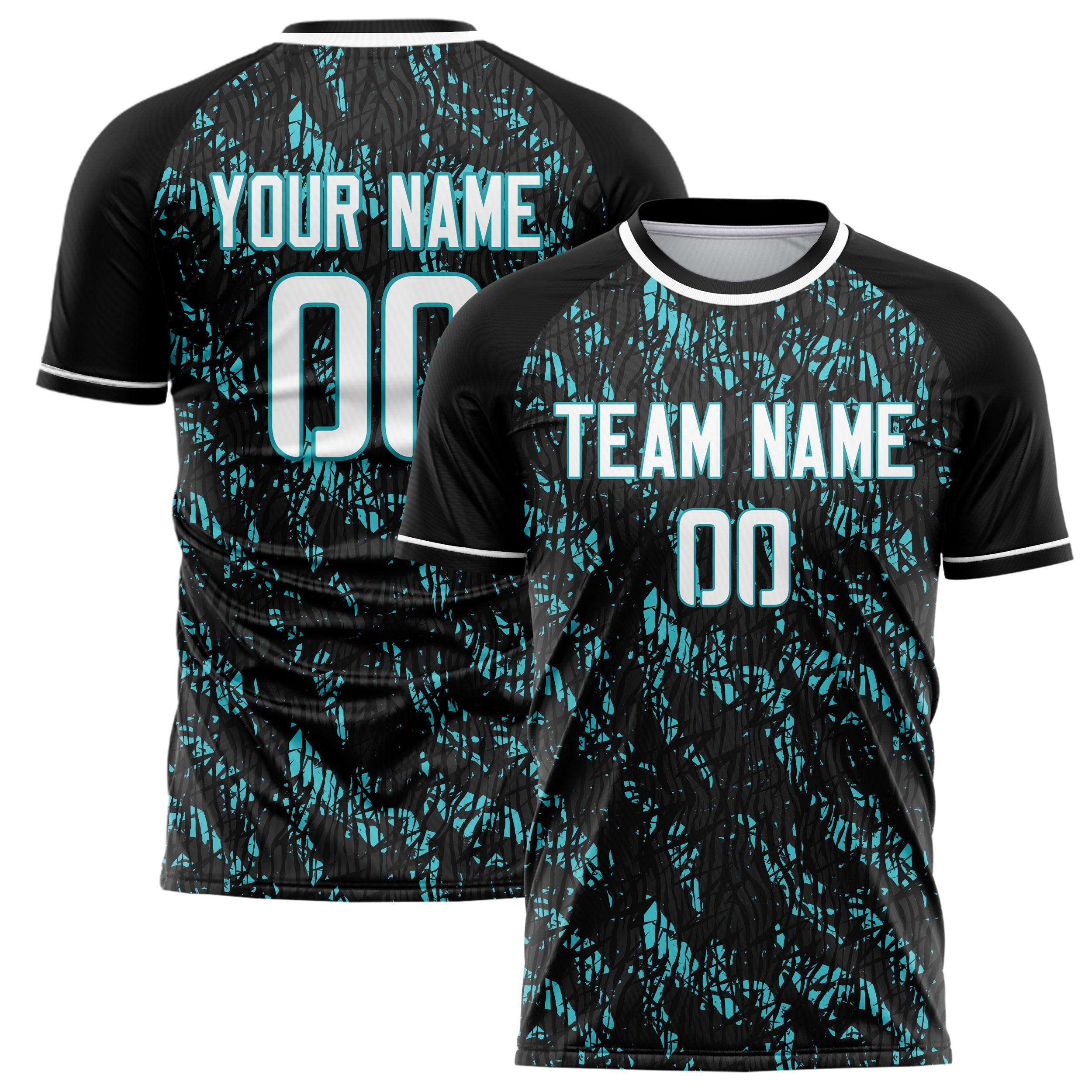 Personalized Black & Teal Pattern Soccer Jersey