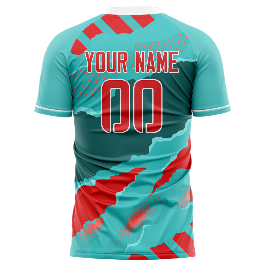 Personalized Teal & Red Pattern Soccer Jersey