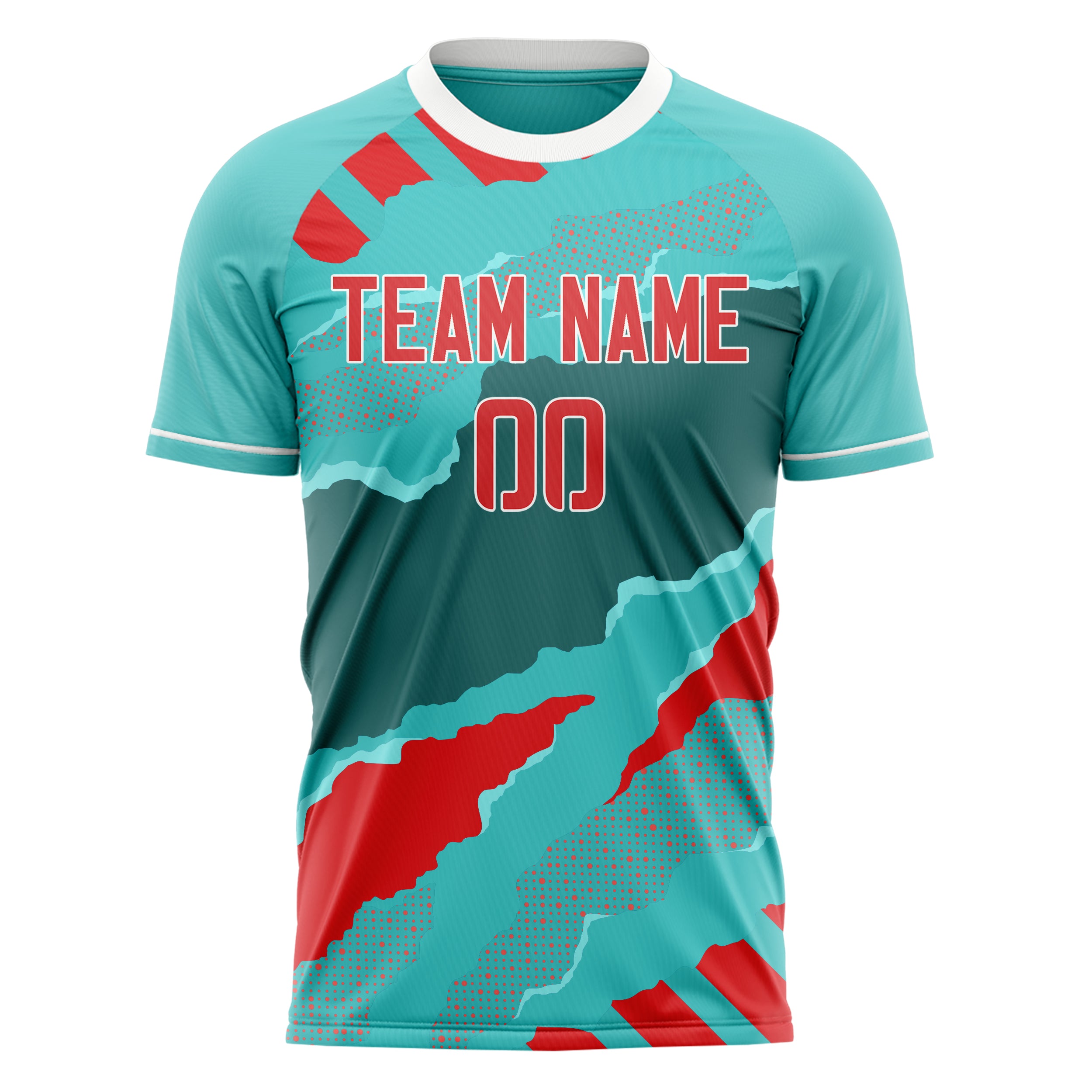 Personalized Teal & Red Pattern Soccer Jersey