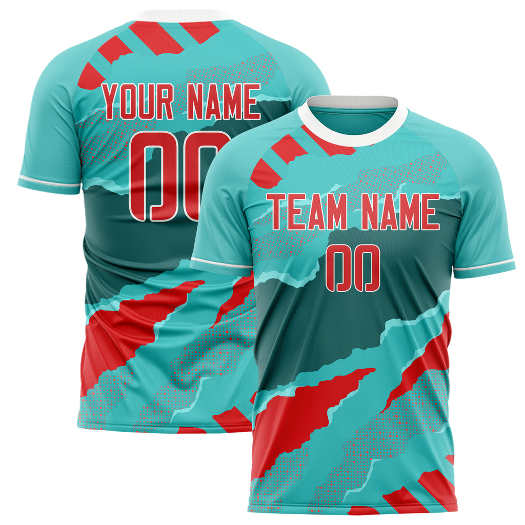 Personalized Teal & Red Pattern Soccer Jersey