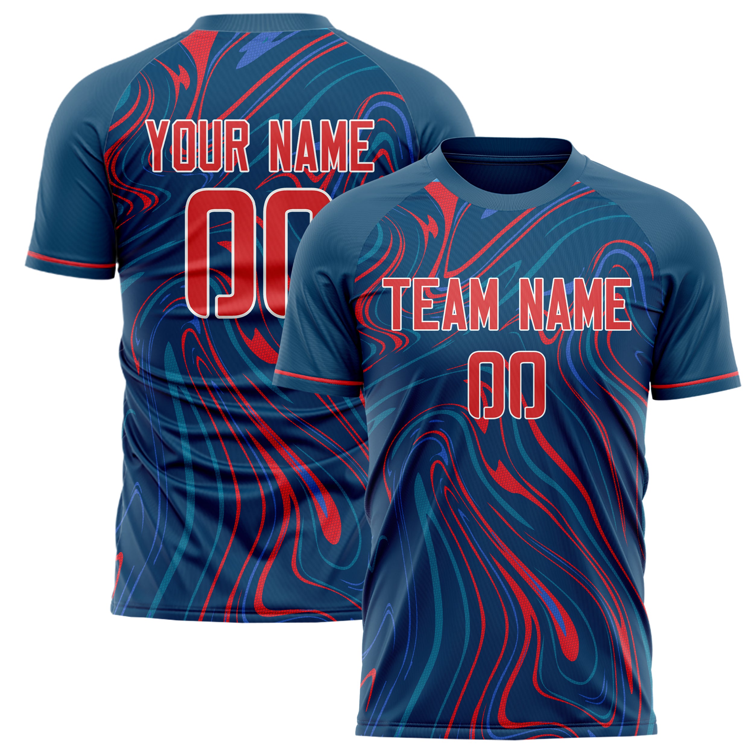 Personalized Navy & Red Pattern Soccer Jersey