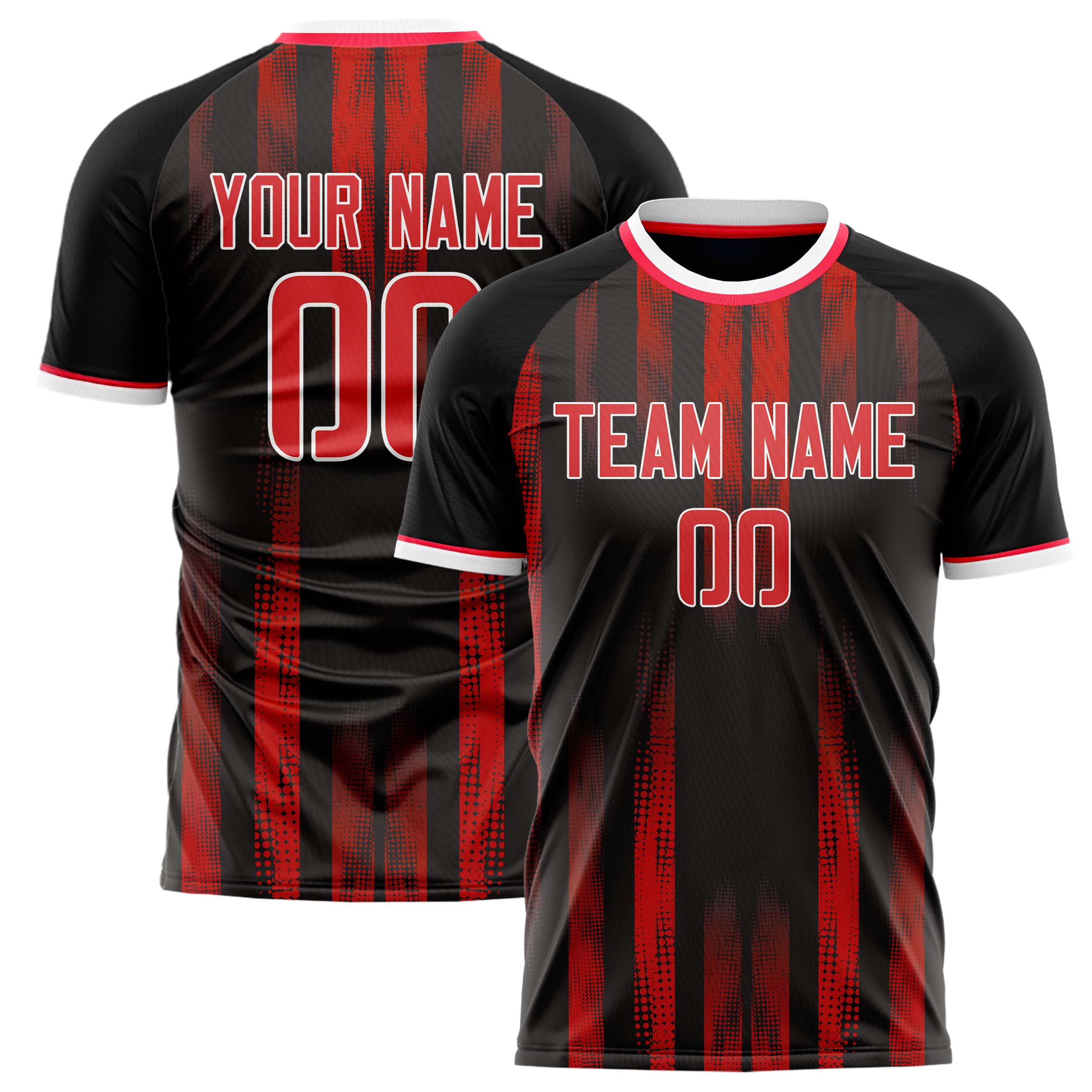 Personalized Black & Red Pattern Soccer Jersey