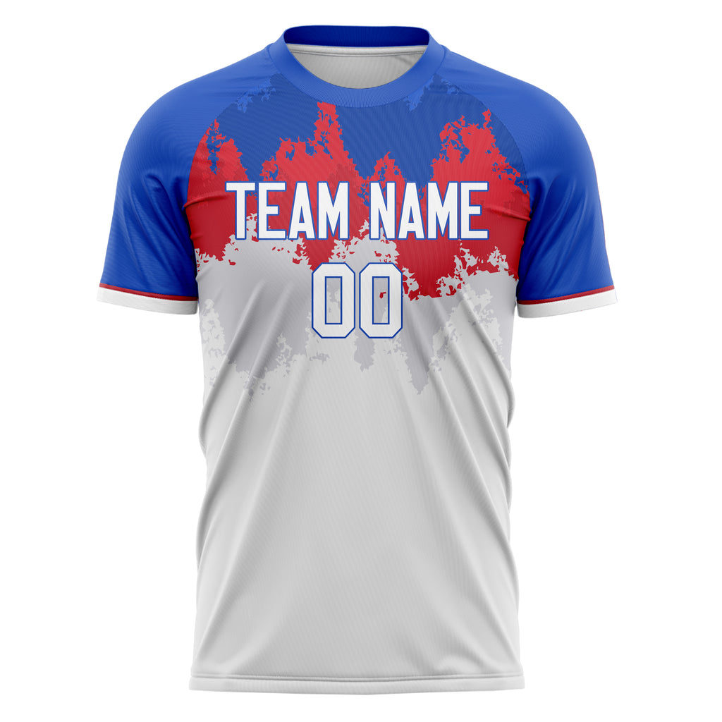 Personalized White & Blue Pattern Soccer Jersey