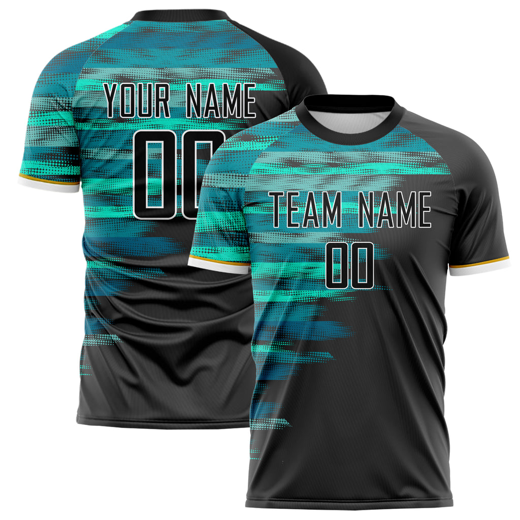 Personalized Black & Teal Pattern Soccer Jersey