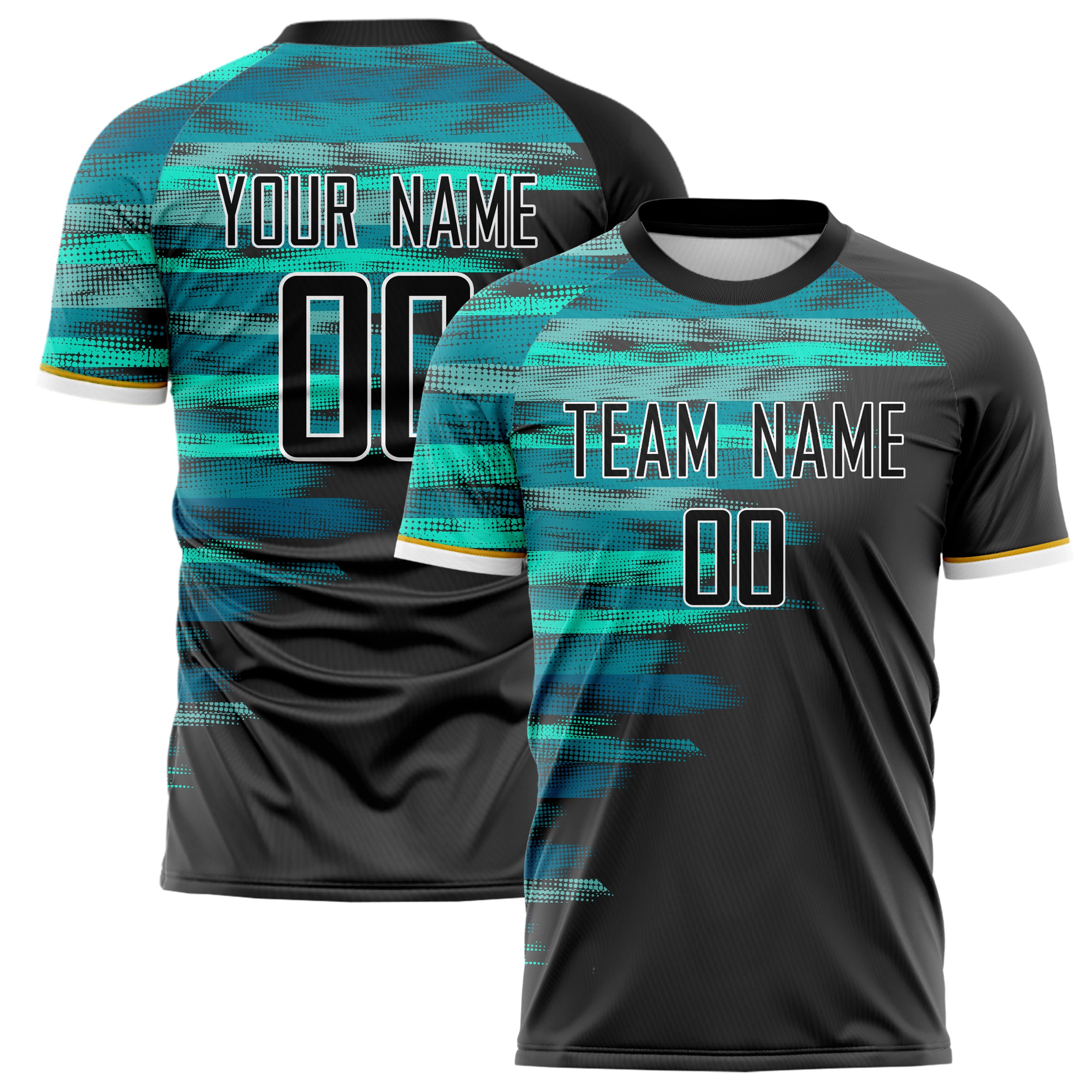 Personalized Black & Teal Pattern Soccer Jersey