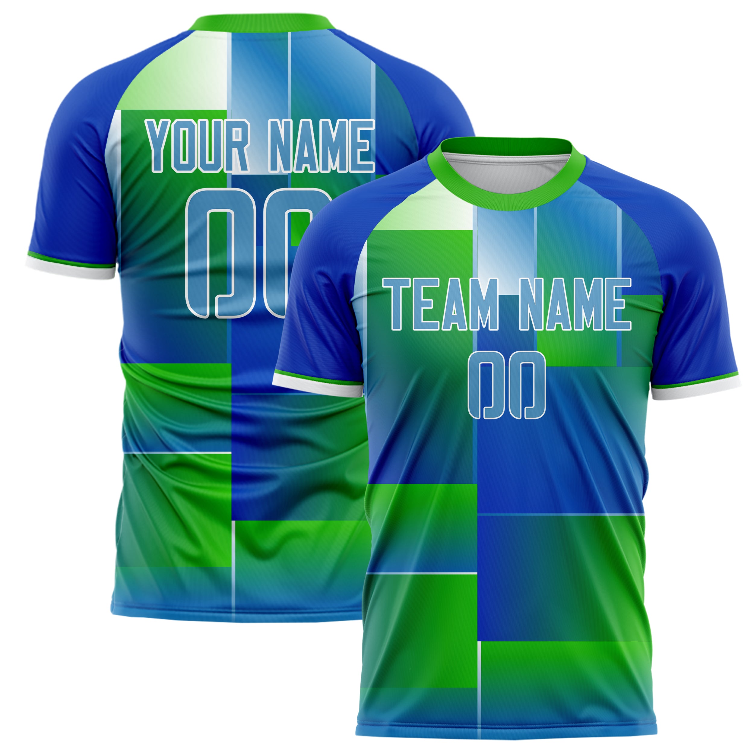 Personalized Kelly Green & Blue Pattern Soccer Jersey