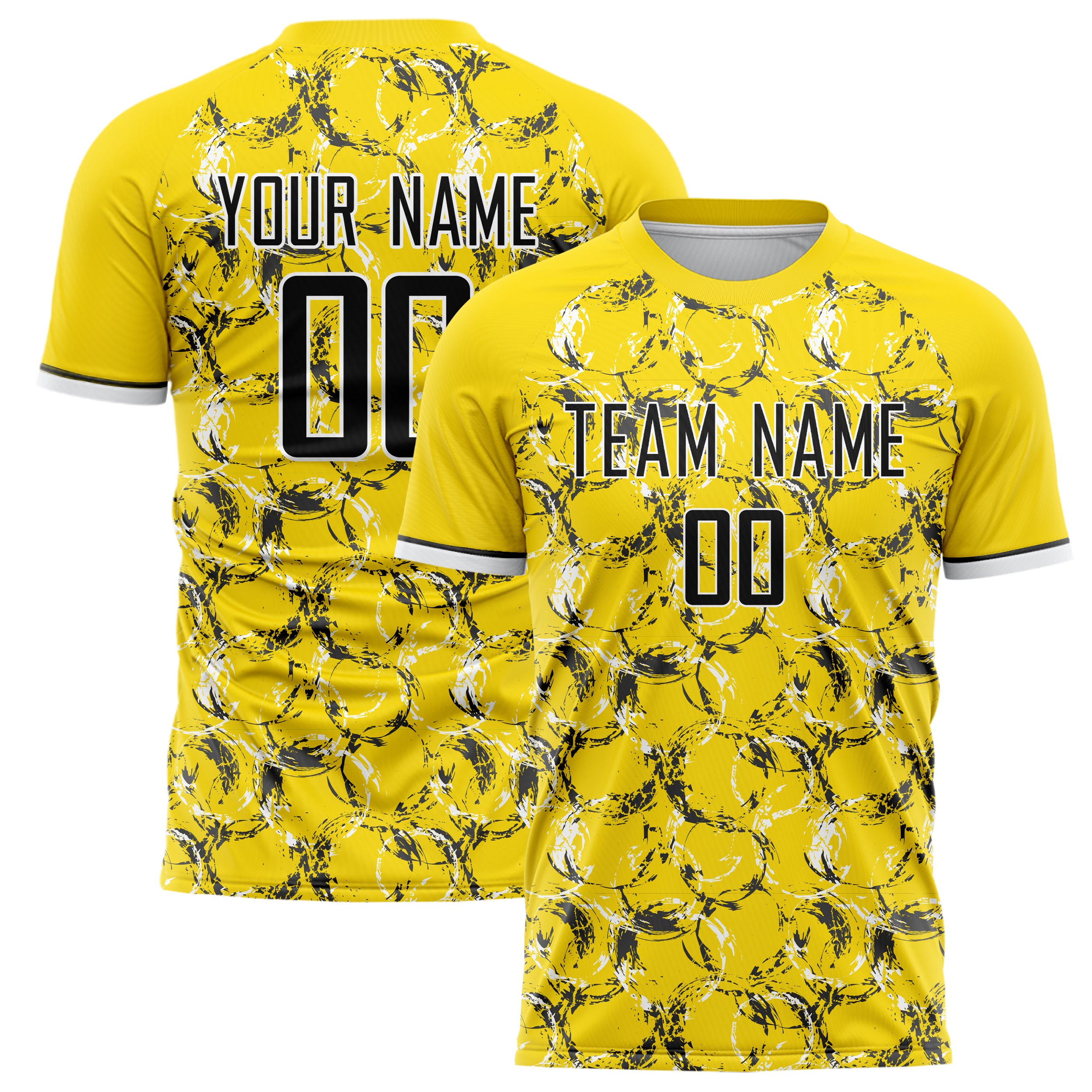 Personalized Yellow & Black Pattern Soccer Jersey