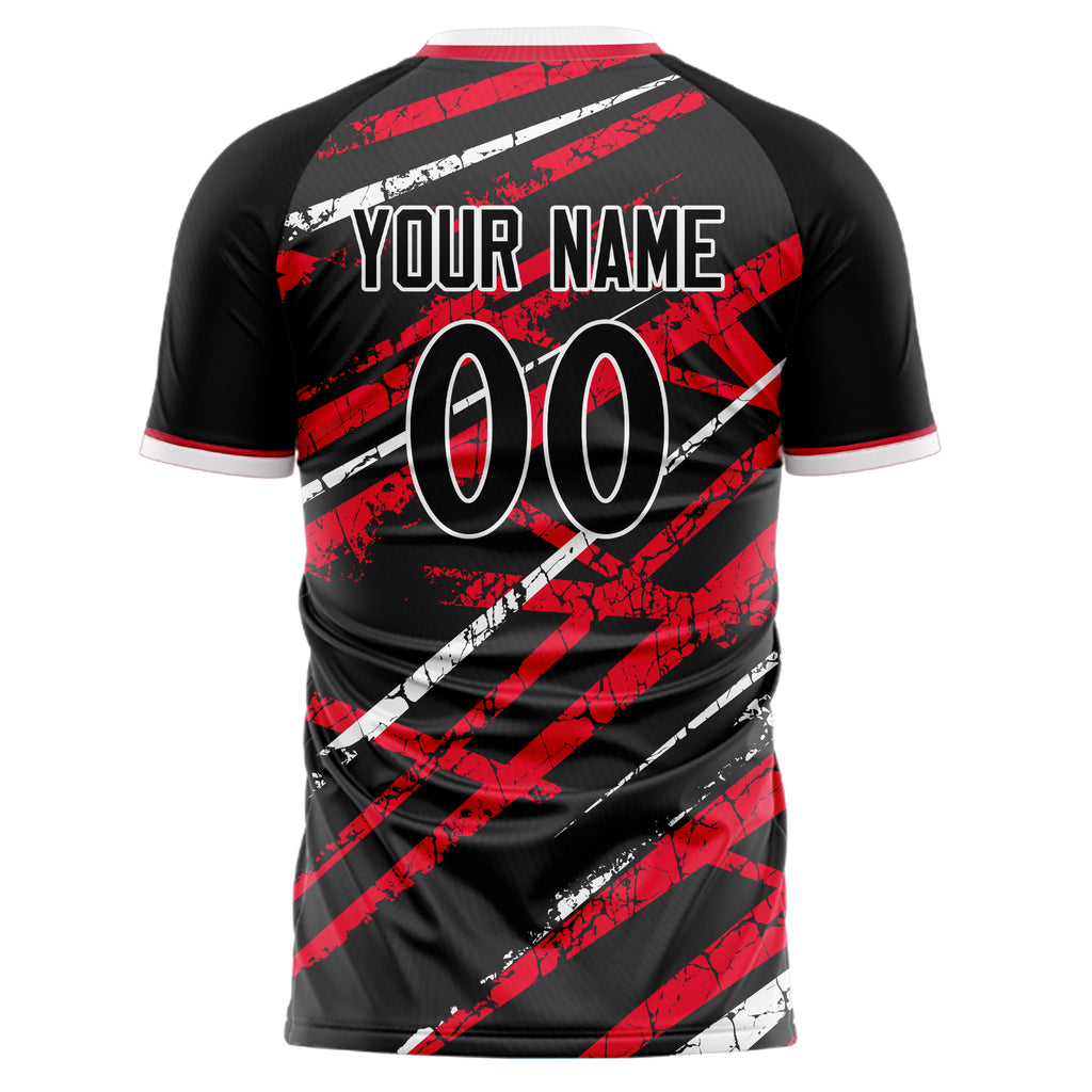 Personalized Black & Red Pattern Soccer Jersey