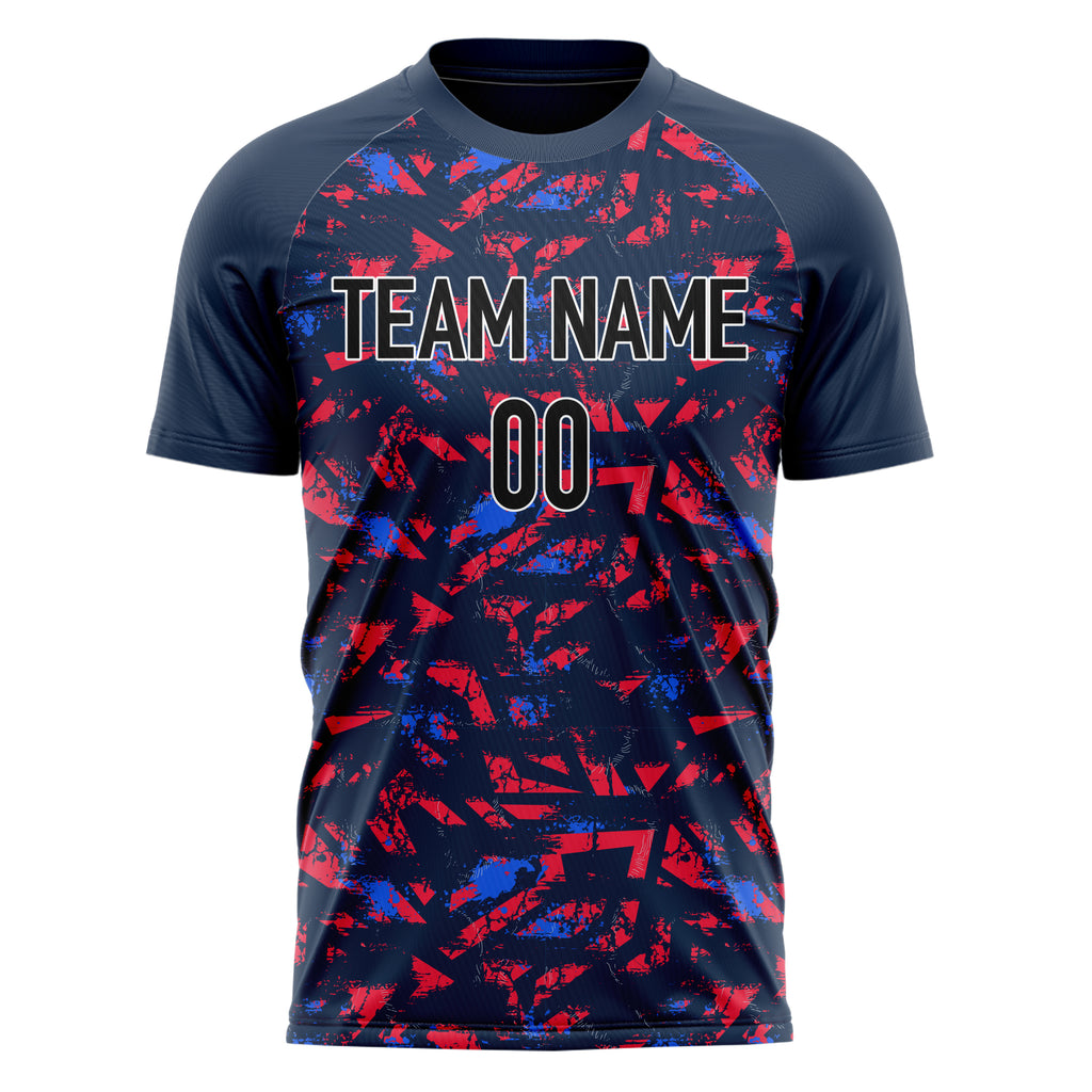 Personalized Navy & Red Pattern Soccer Jersey