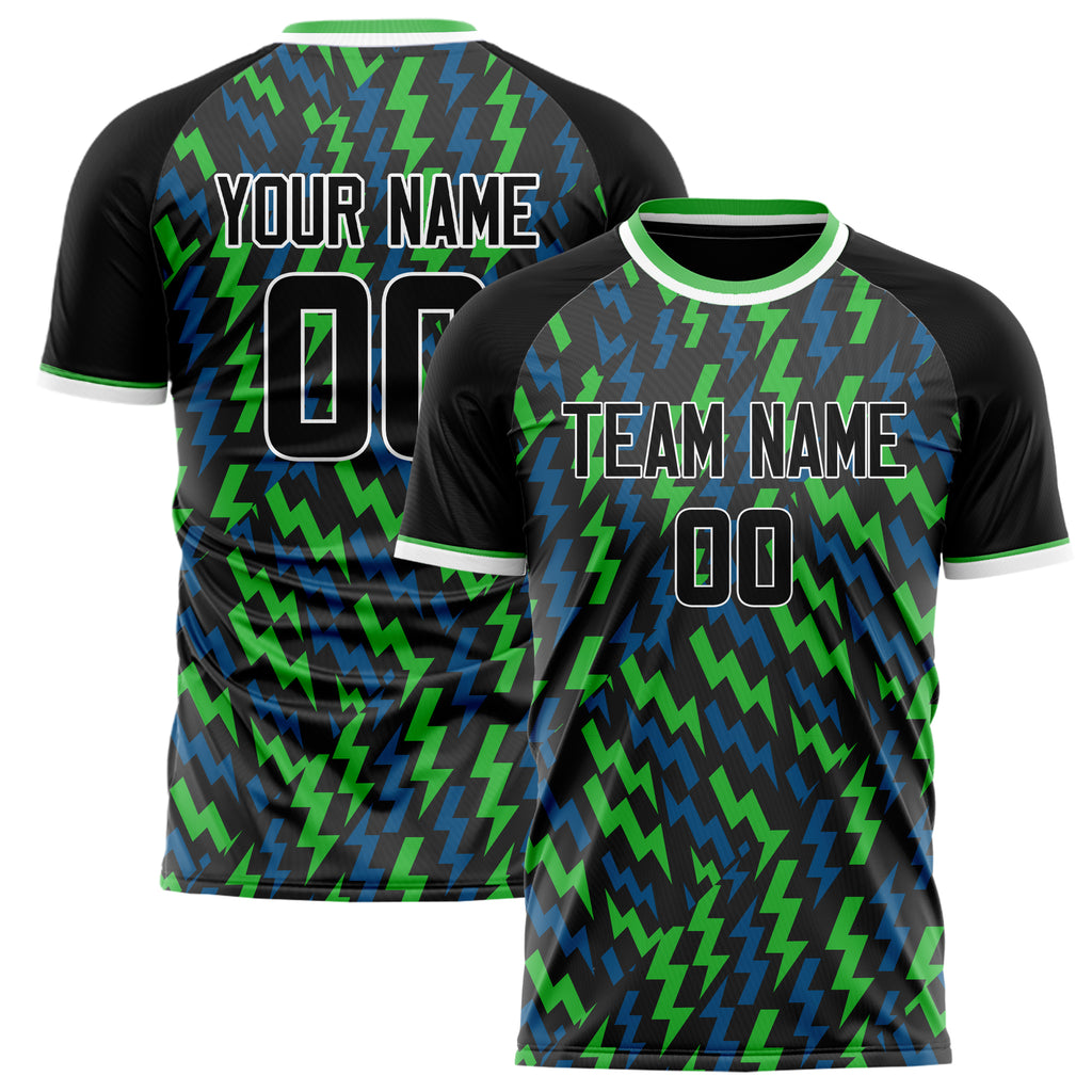 Personalized Black & Neon Green Pattern Soccer Jersey