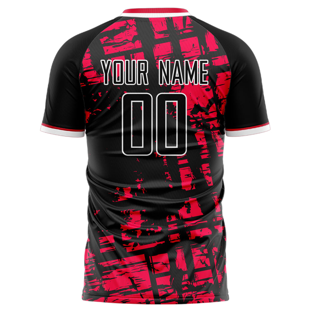 Personalized Black & Red Pattern Soccer Jersey