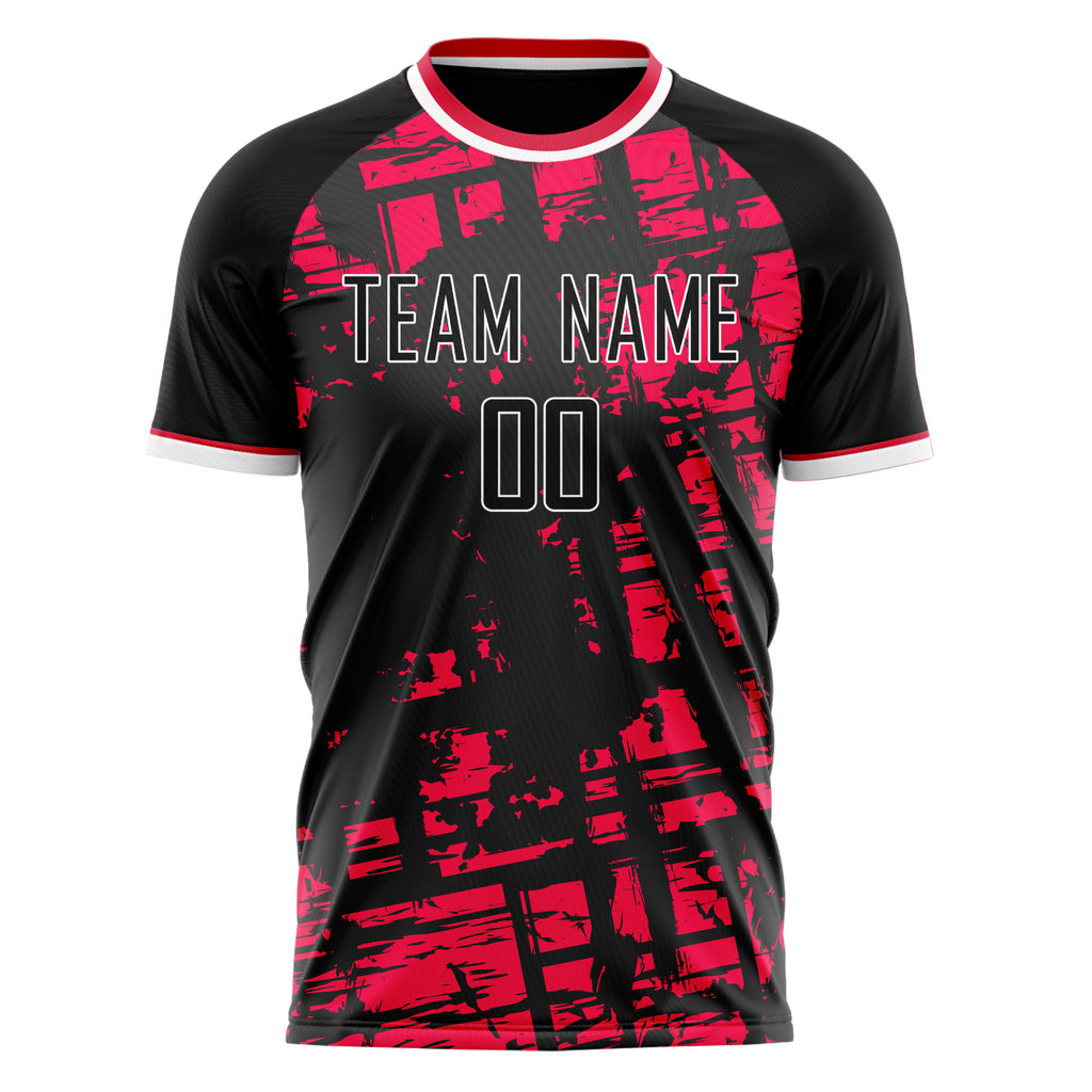 Personalized Black & Red Pattern Soccer Jersey