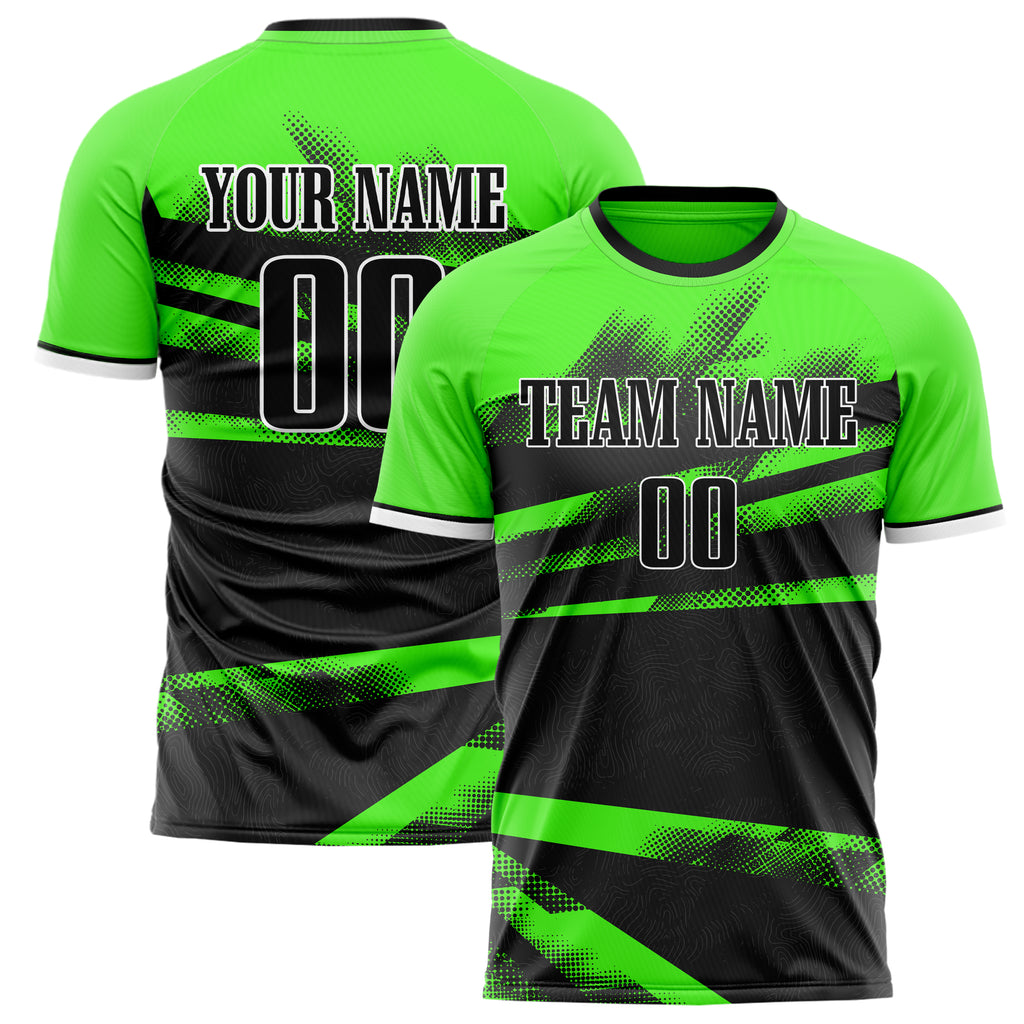 Personalized Black & Neon Green Pattern Soccer Jersey