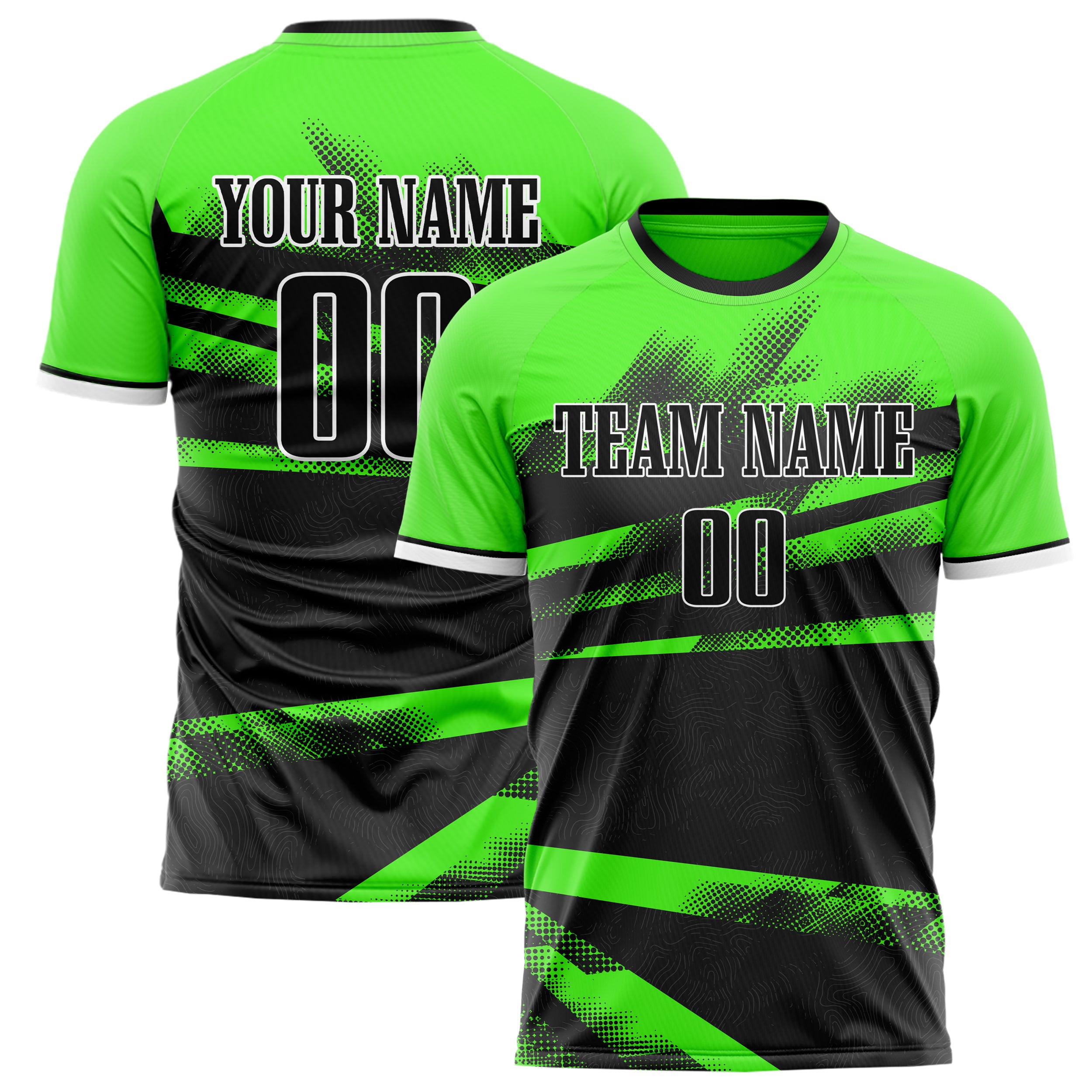 Personalized Black & Neon Green Pattern Soccer Jersey