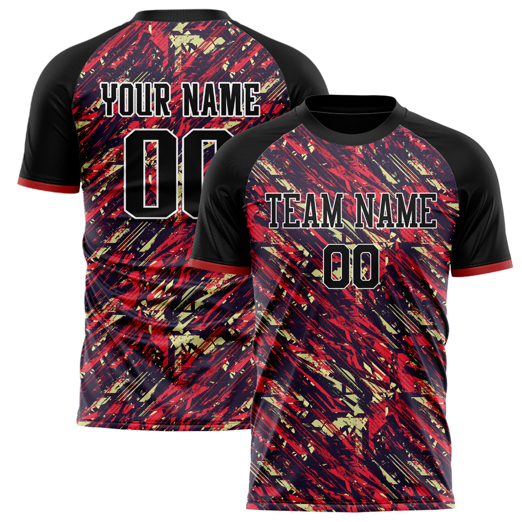 Personalized Black & Red Pattern Soccer Jersey