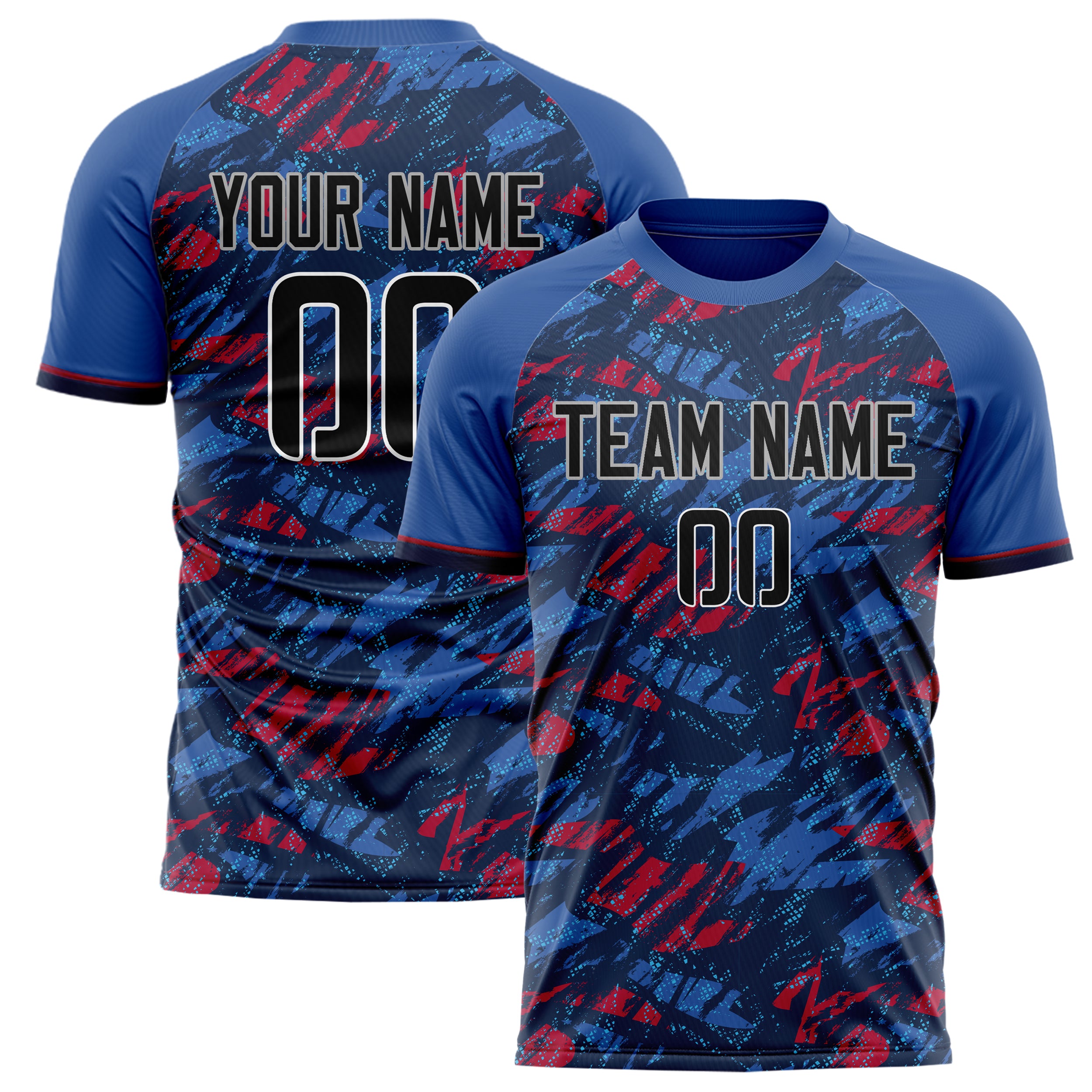 Personalized Navy & Red Pattern Soccer Jersey