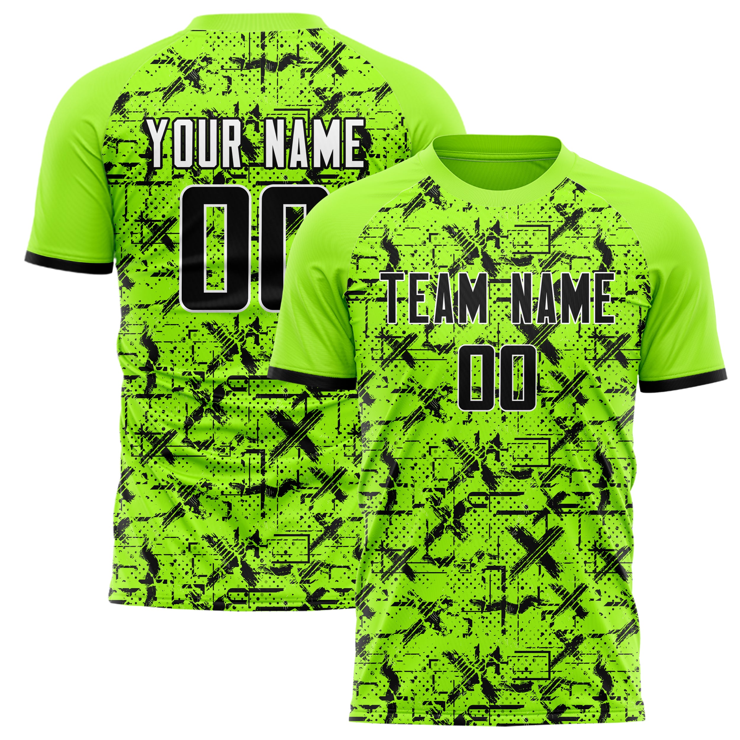 Personalized Neon Green & Black Pattern Soccer Jersey