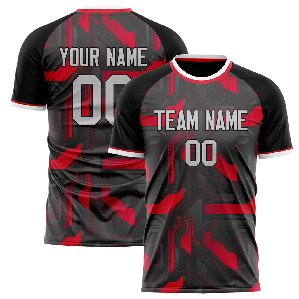Personalized Gray & Red Pattern Soccer Jersey