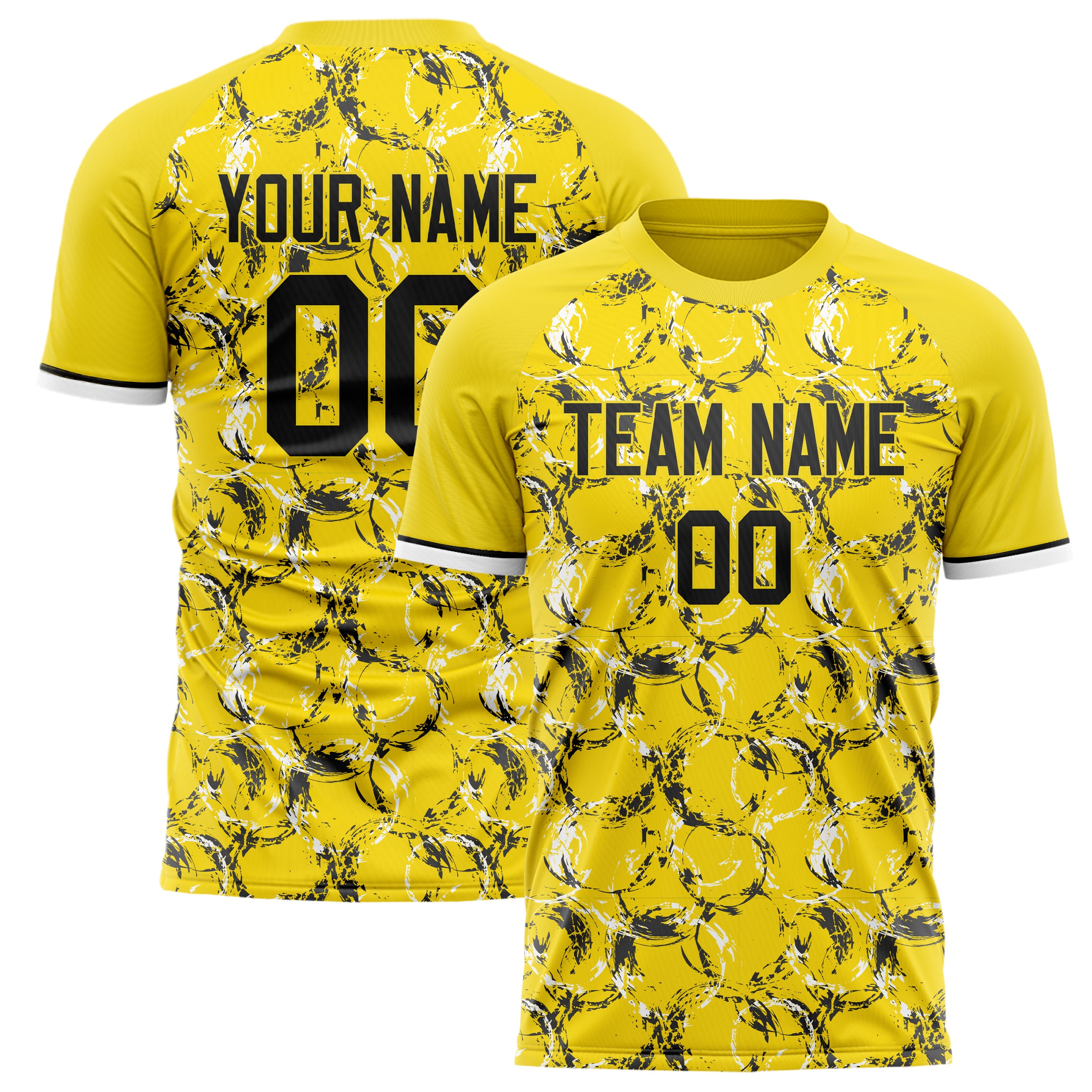 Personalized Yellow & Black Pattern Soccer Jersey