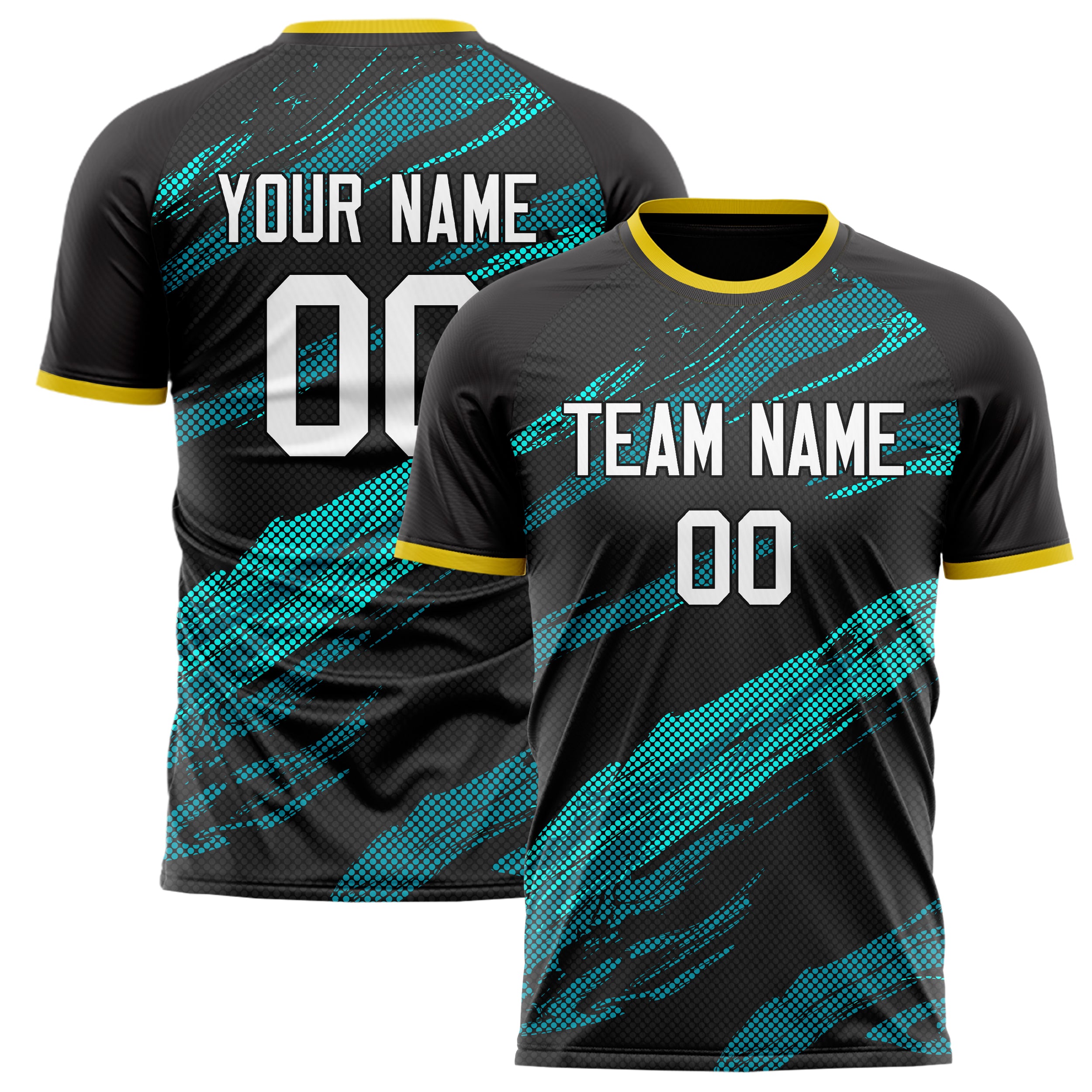 Personalized Black & Teal Pattern Soccer Jersey